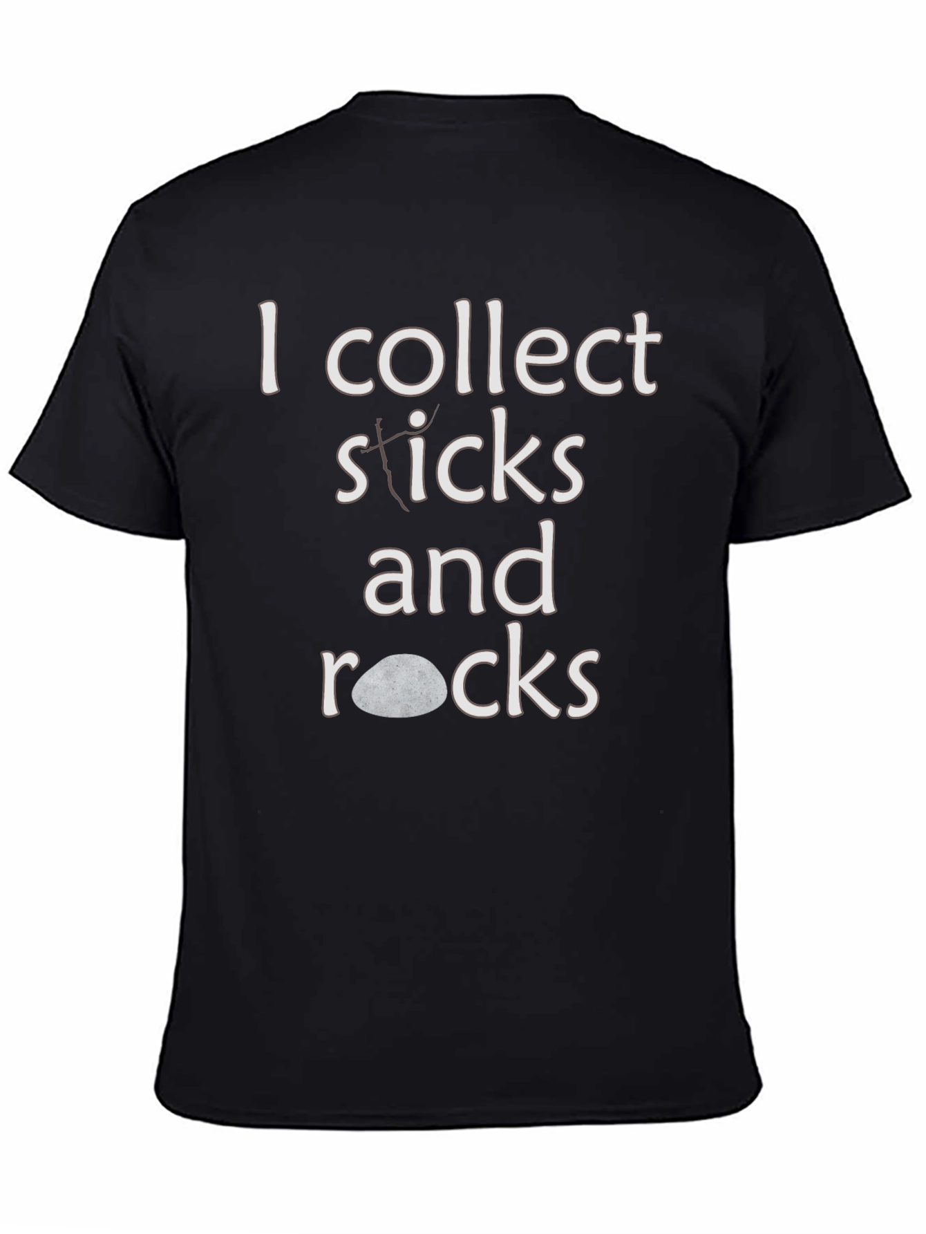 Black I Collect Sticks and Rocks T-Shirt view 4