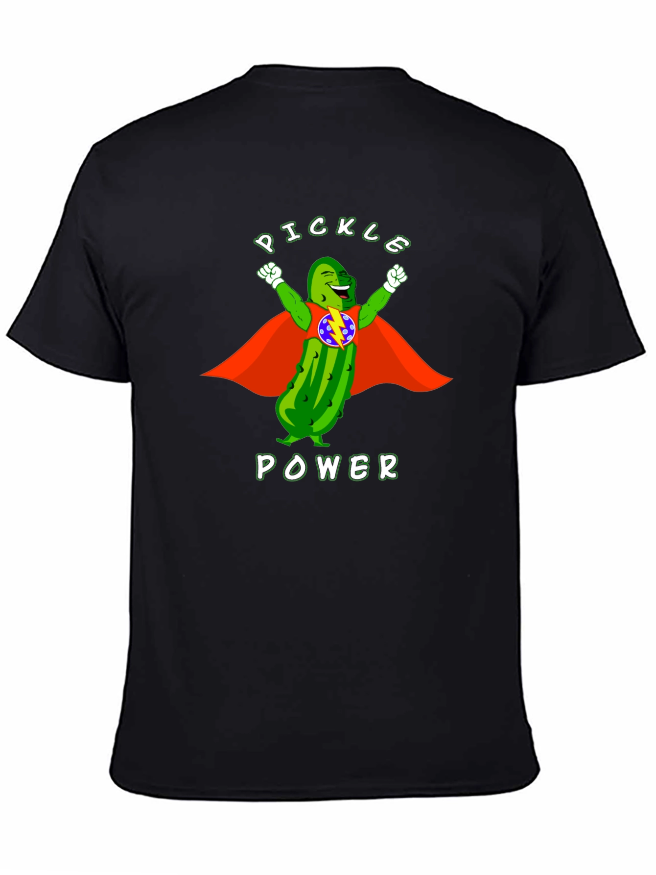 Black Pickle Power T-Shirt: Superhero Dill Graphic Tee view 4