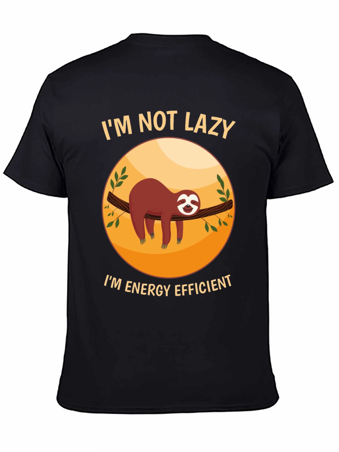 Black Funny Sloth 'I'm Not Lazy' Graphic T-Shirt view 4