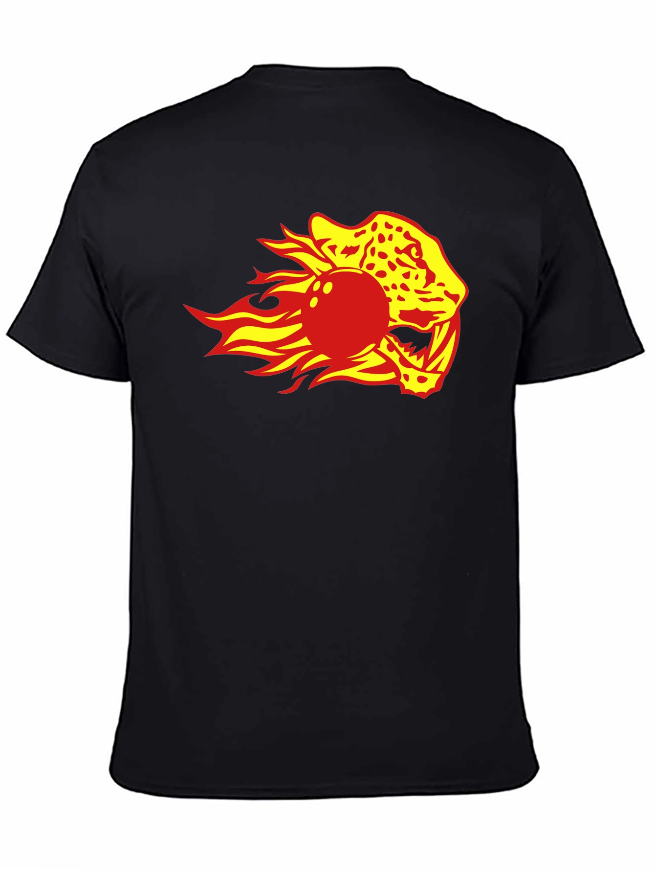 Black Flaming Leopard Bowling Ball Graphic Tee view 4