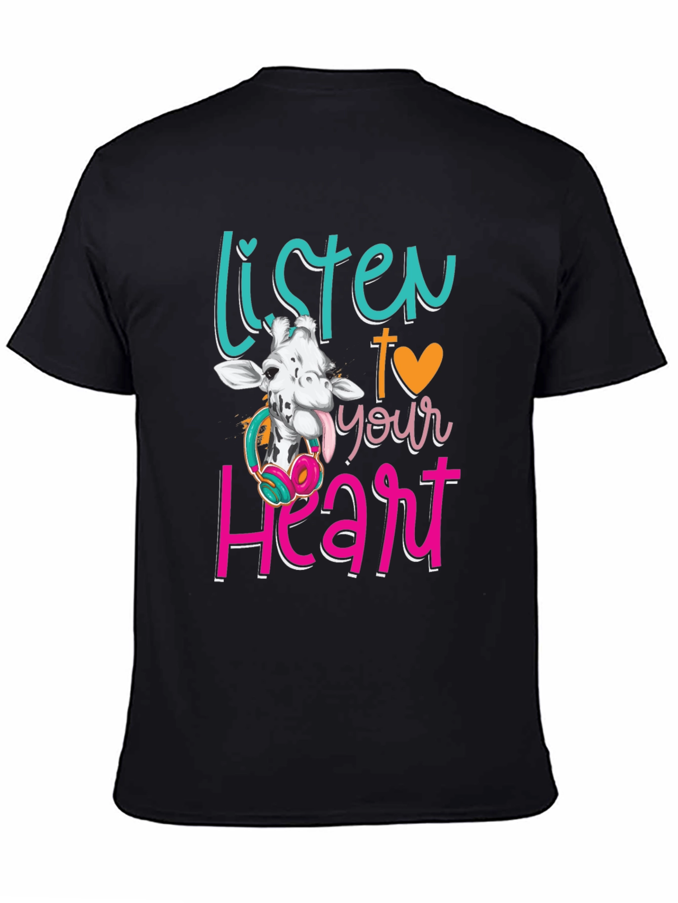 Black Listen to Your Heart Giraffe T-Shirt view 4
