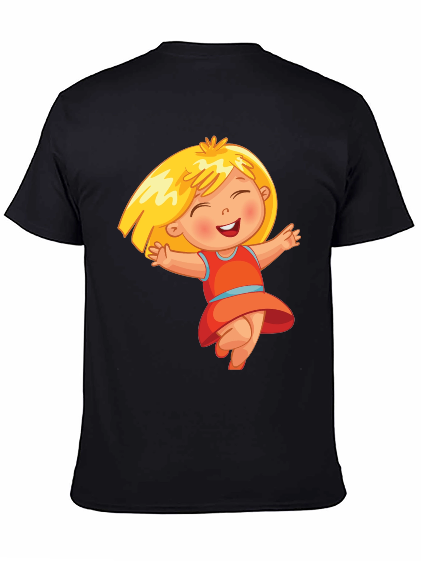 Black Cute Cartoon Girl Black T-Shirt view 4