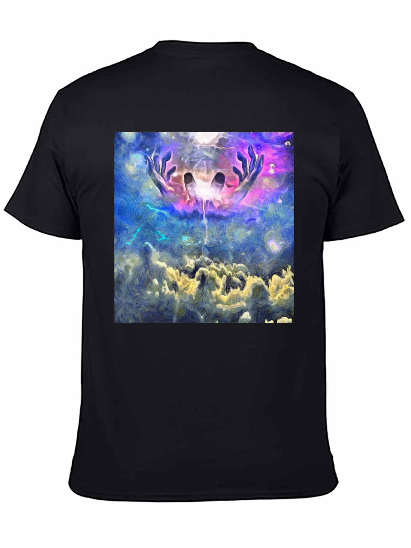 Abstract Hands in Sky Graphic Black T-Shirt - 4