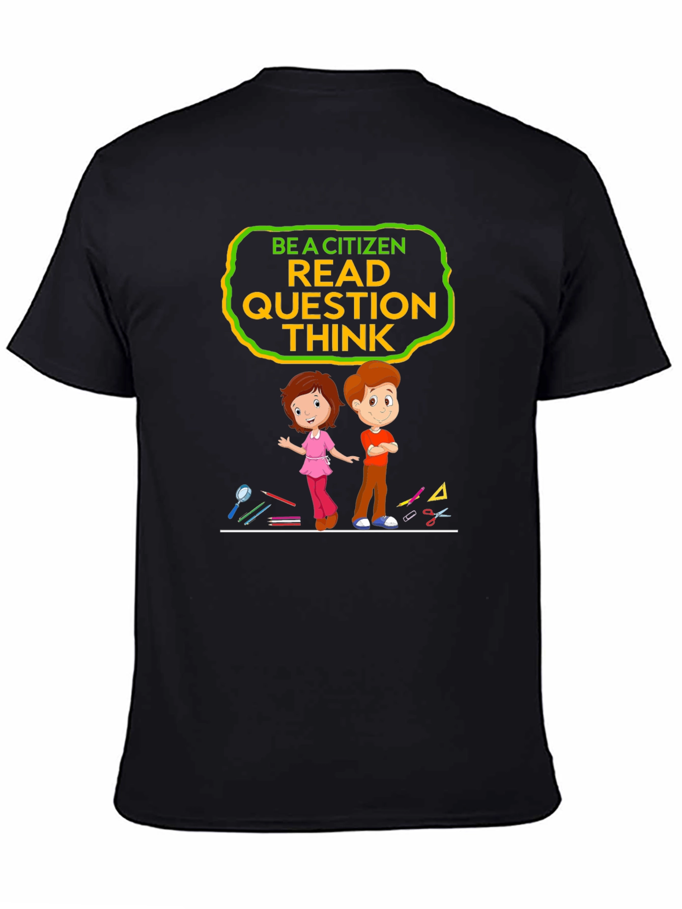 Black Be a Citizen Read Question Think T-Shirt view 4