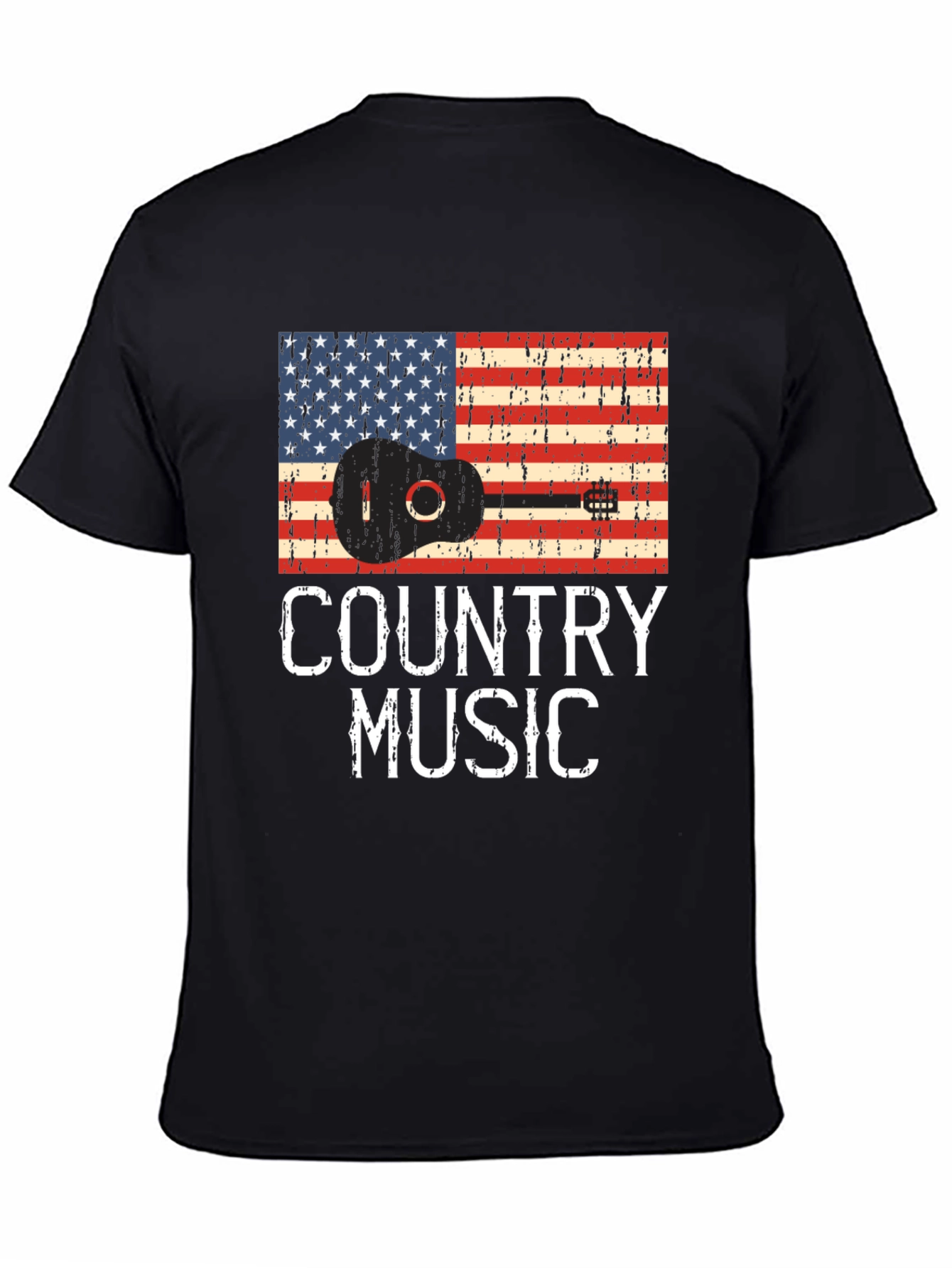 Black Country Music Guitar American Flag T-Shirt view 4