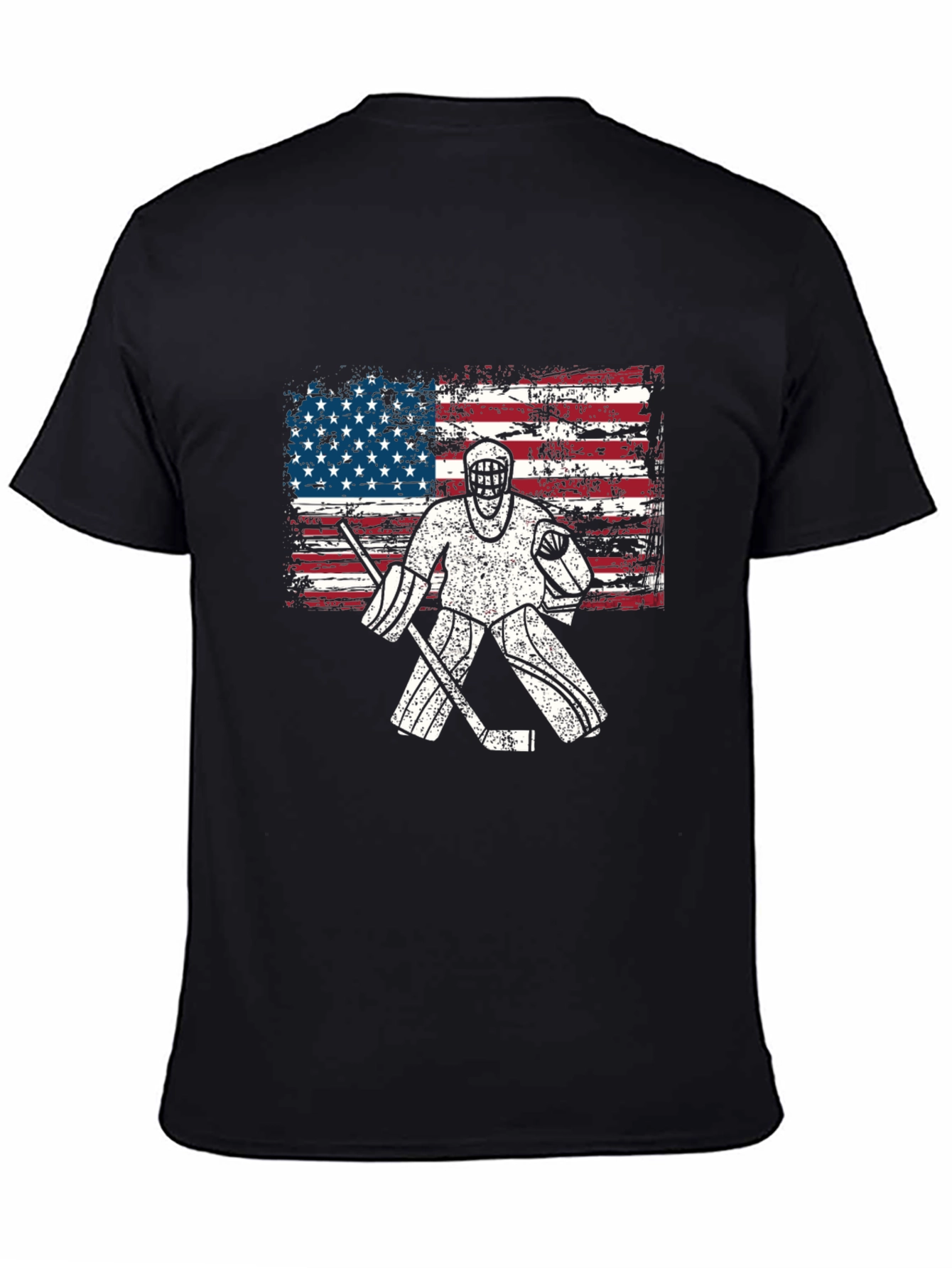 Black USA Hockey Goalie T-Shirt - Patriotic American Flag Design view 4