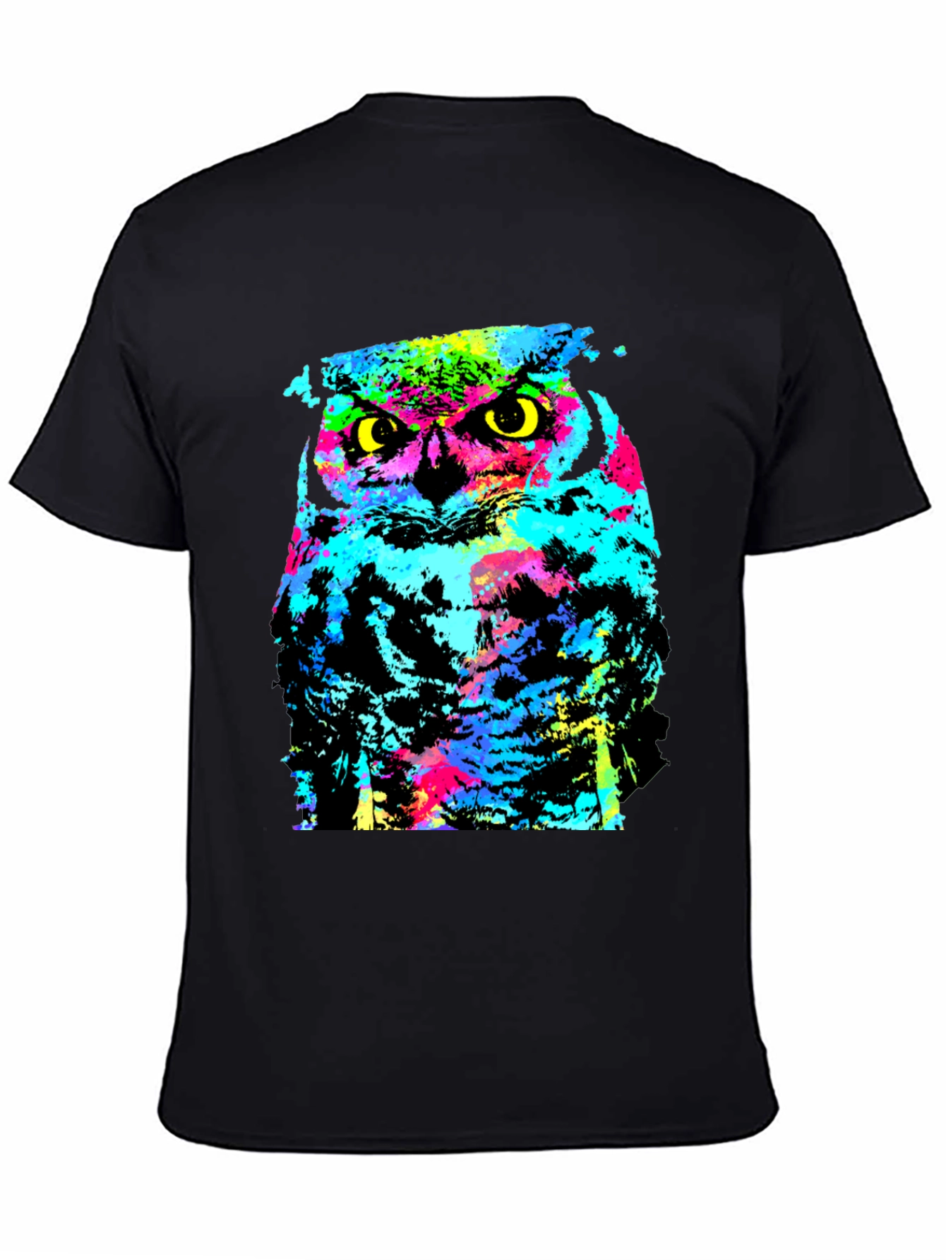 Black Colorful Owl Graphic Print Black T-Shirt view 4