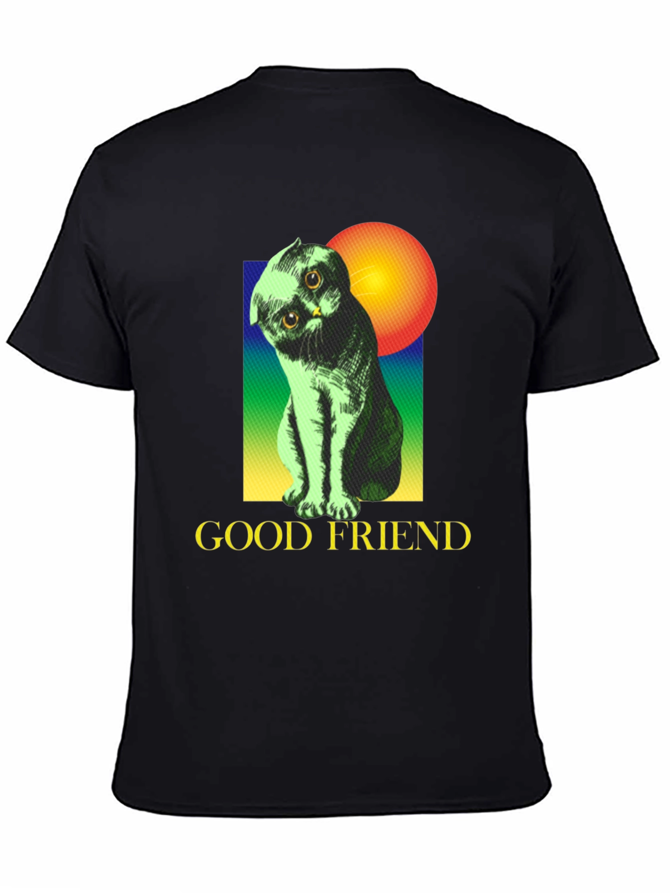 Black Good Friend Cat Graphic Tee - Unisex Soft Cotton Shirt view 4