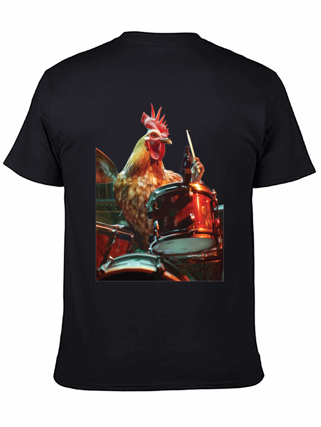 Black Chicken Drummer T-Shirt - Black Graphic Tee view 4