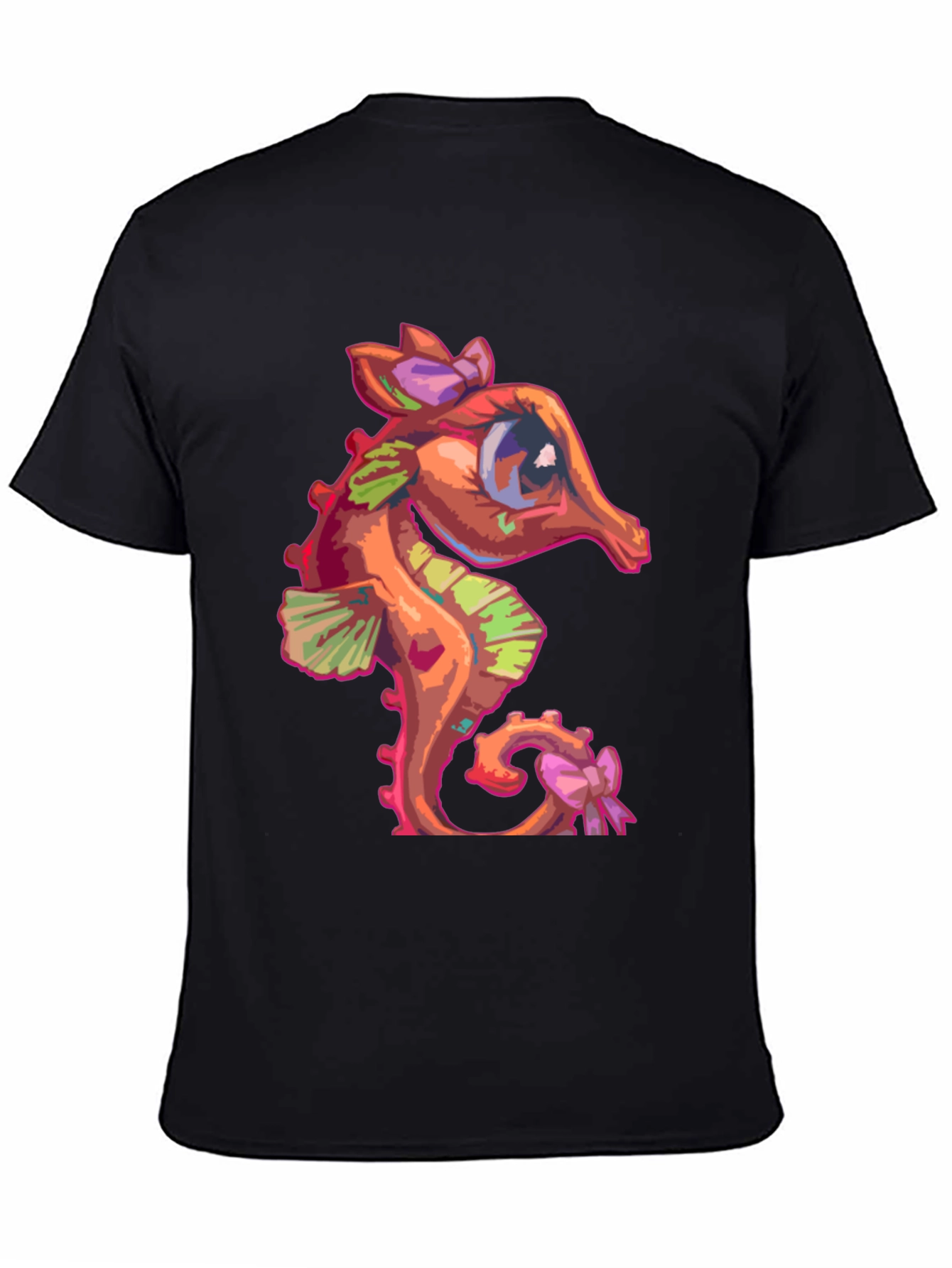 Black Seahorse Graphic Tee - Cute Cartoon Style view 4