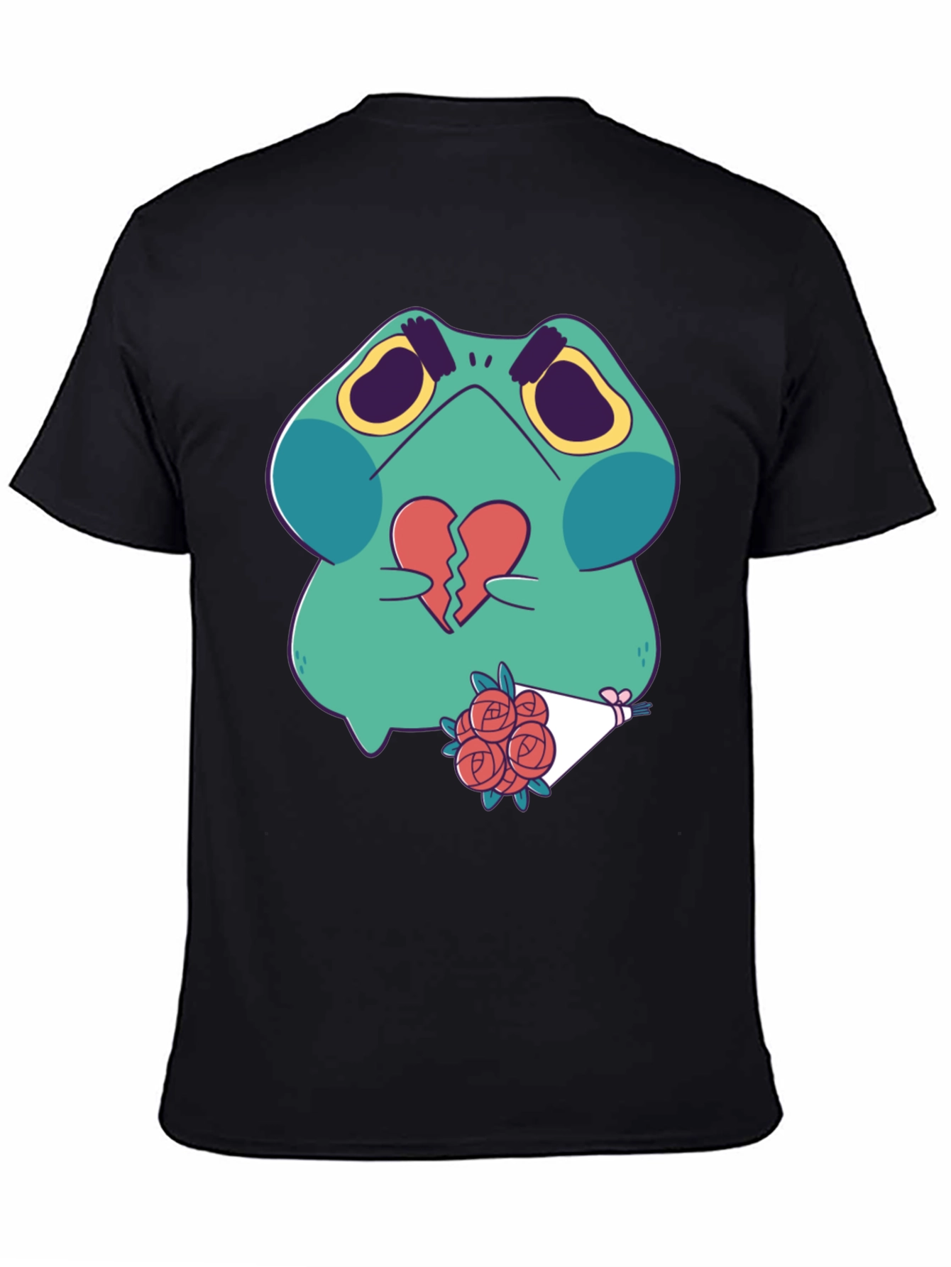 Black Sad Frog with Broken Heart Graphic T-Shirt view 4