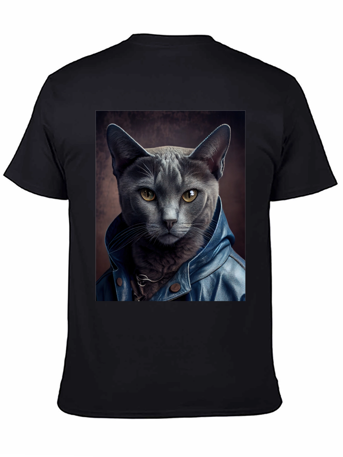 Black Cat in Leather Jacket Graphic Tee view 4