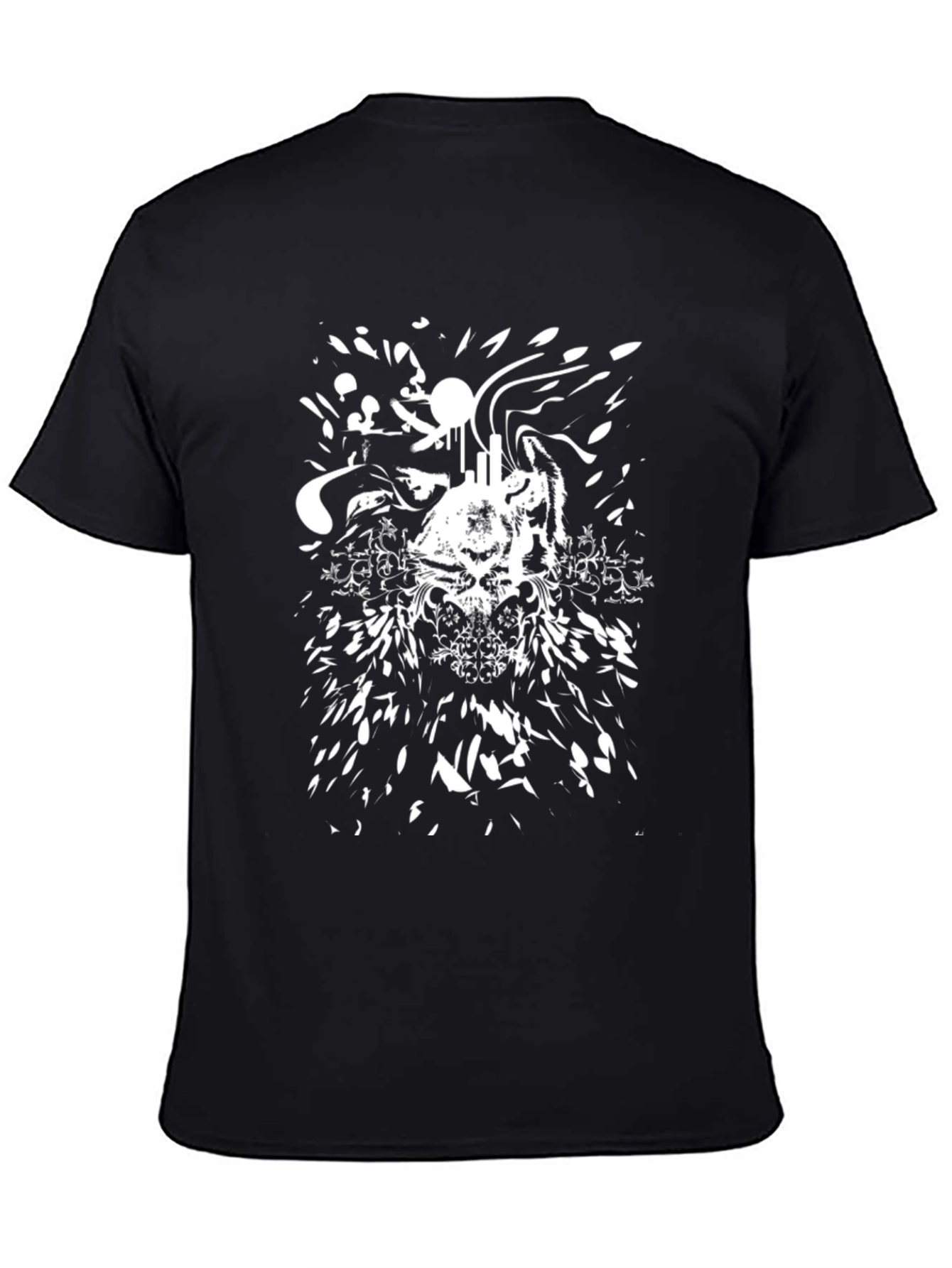 Black Edgy Black Graphic Tee - Skull & Abstract Design view 4