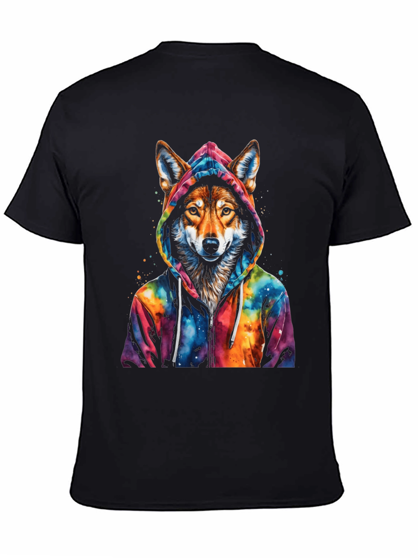 Black Wolf in Hoodie Graphic Tee view 4