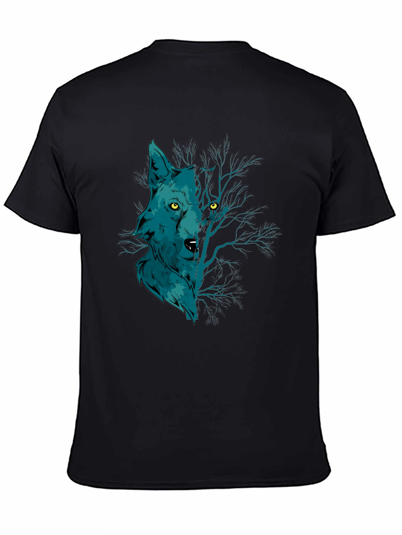 Black Wolf and Woods Graphic Tee - Black Cotton T-Shirt view 4