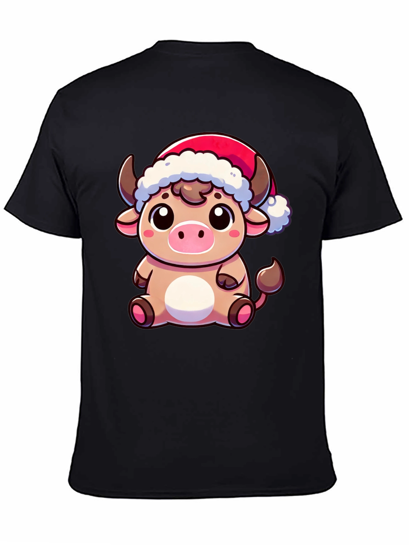 Black Festive Cow T-Shirt - Holiday Cartoon Bull Tee view 4