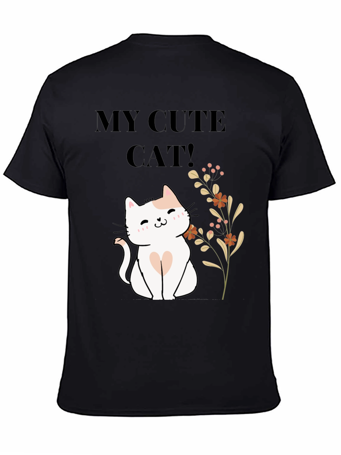 Black Cute Cat T-Shirt - Black Cotton Blend view 4
