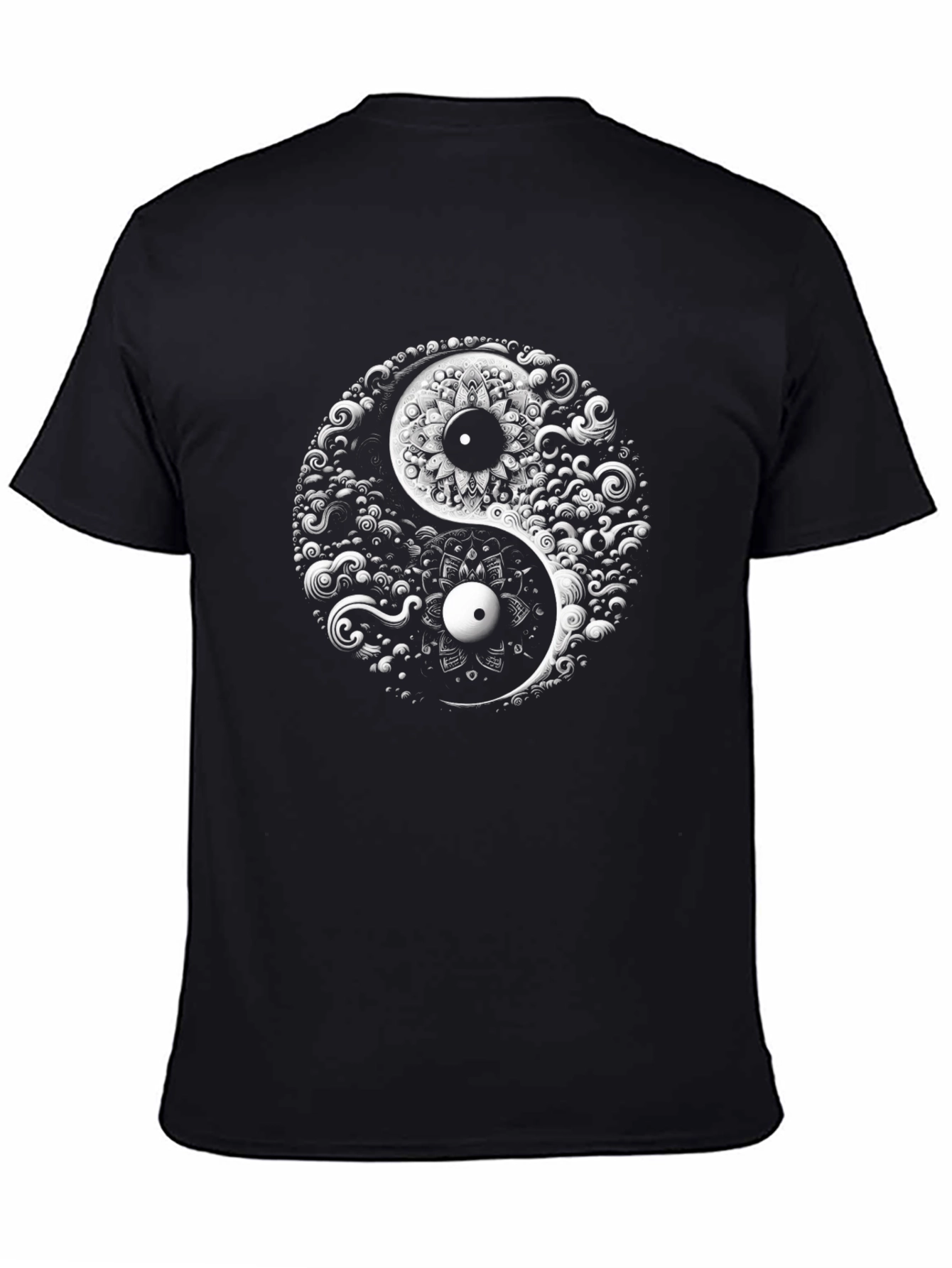 Black Yin Yang Art Graphic Tee - Black Cotton Blend view 4