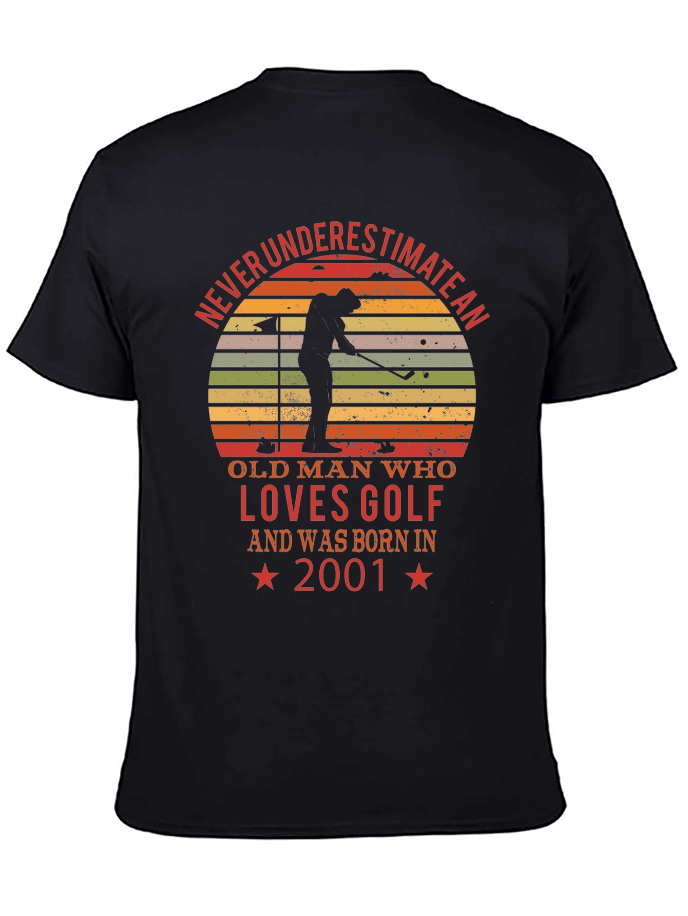 Black Never Underestimate Old Man Golf 2001 T-Shirt view 4