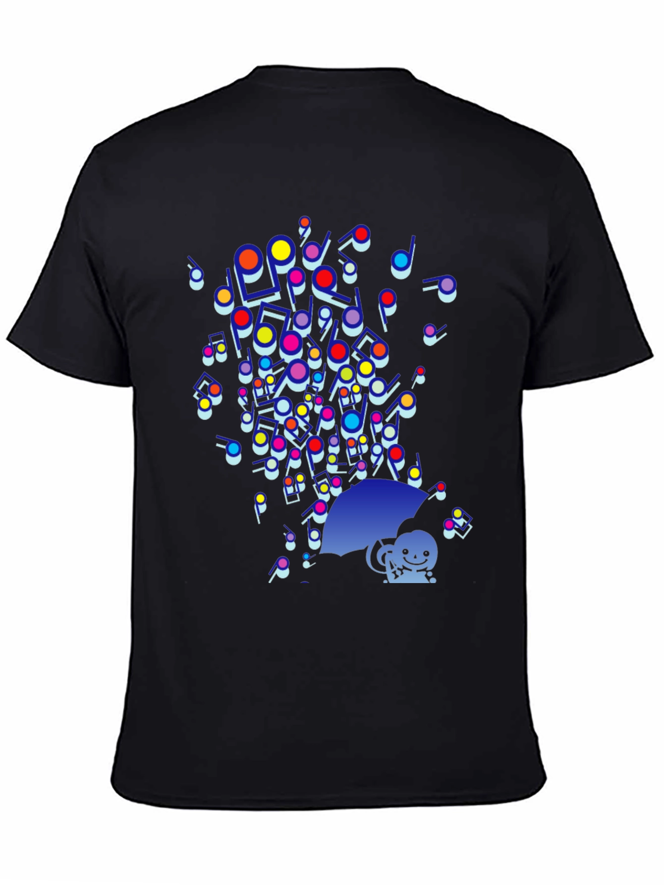 Black Colorful Music Notes Umbrella Graphic Tee - Funky Casual Style view 4