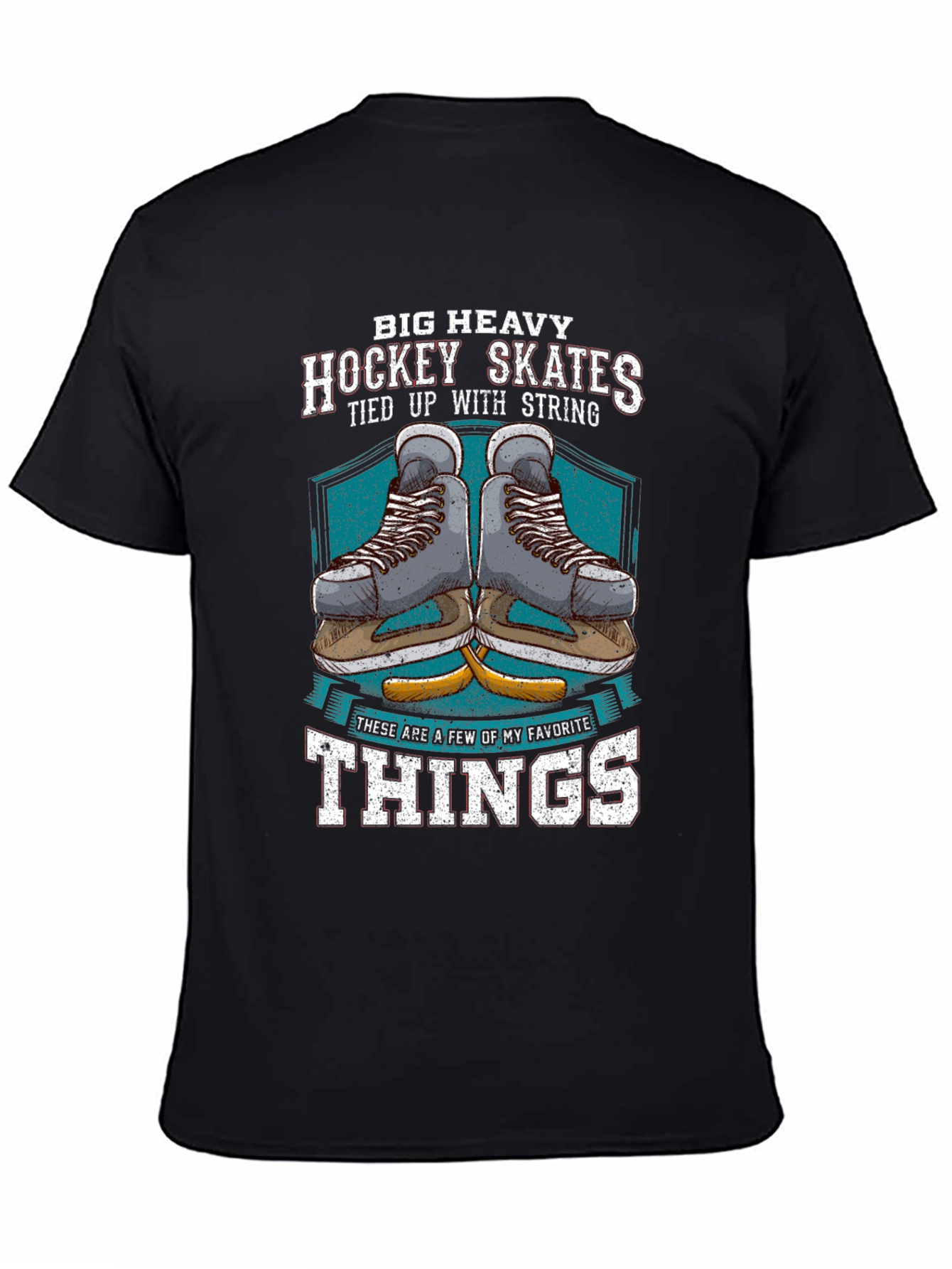 Black Big Heavy Hockey Skates T-Shirt view 4