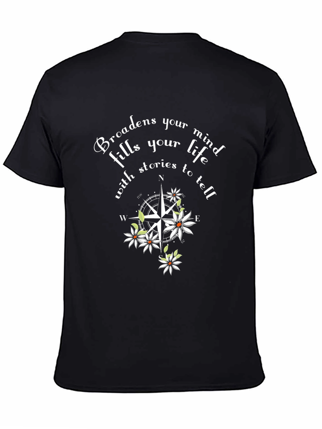 Black Inspirational Compass Floral Graphic Black T-Shirt view 4