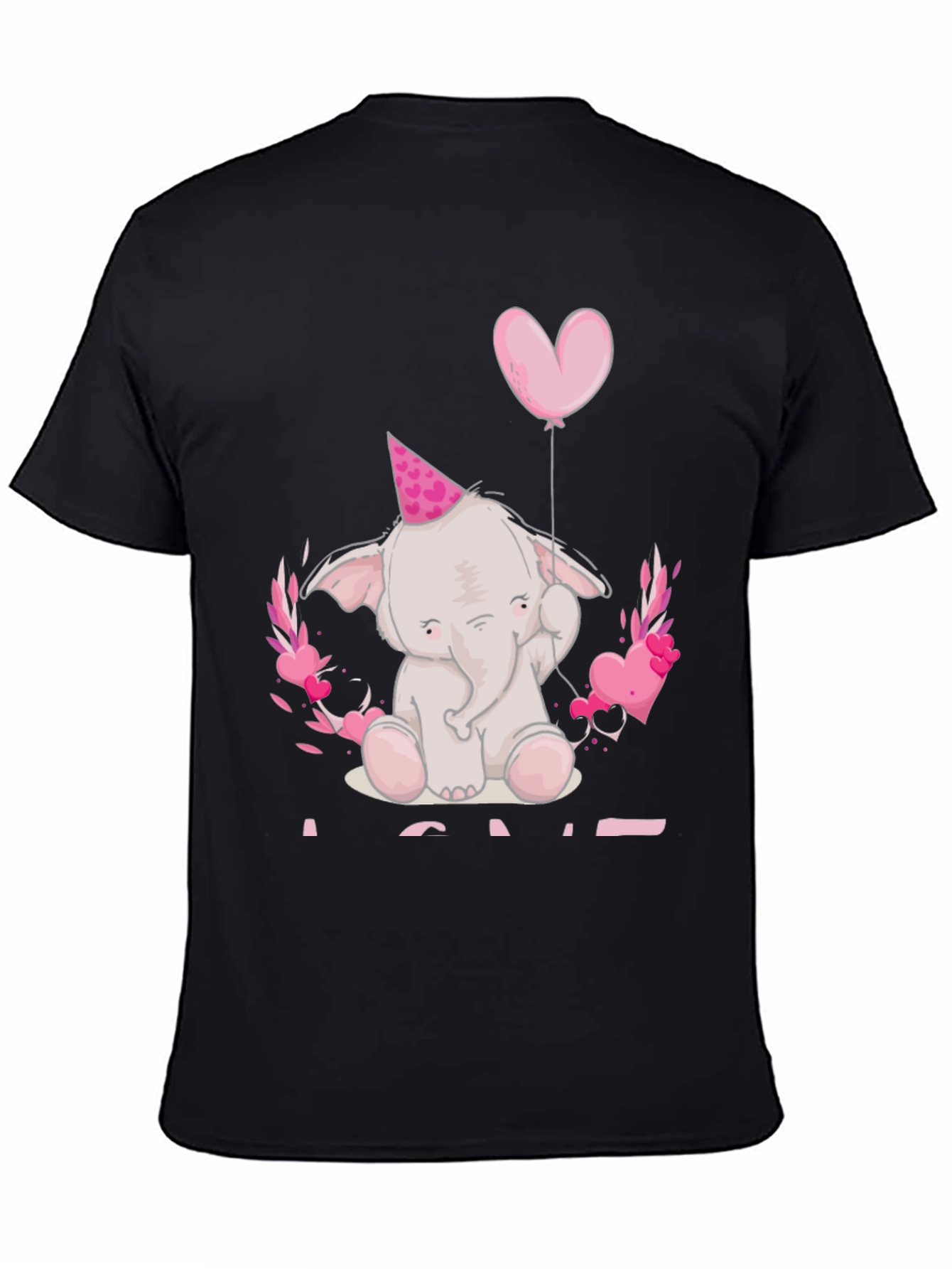 Black Cute Elephant Heart Balloon Graphic Tee view 4