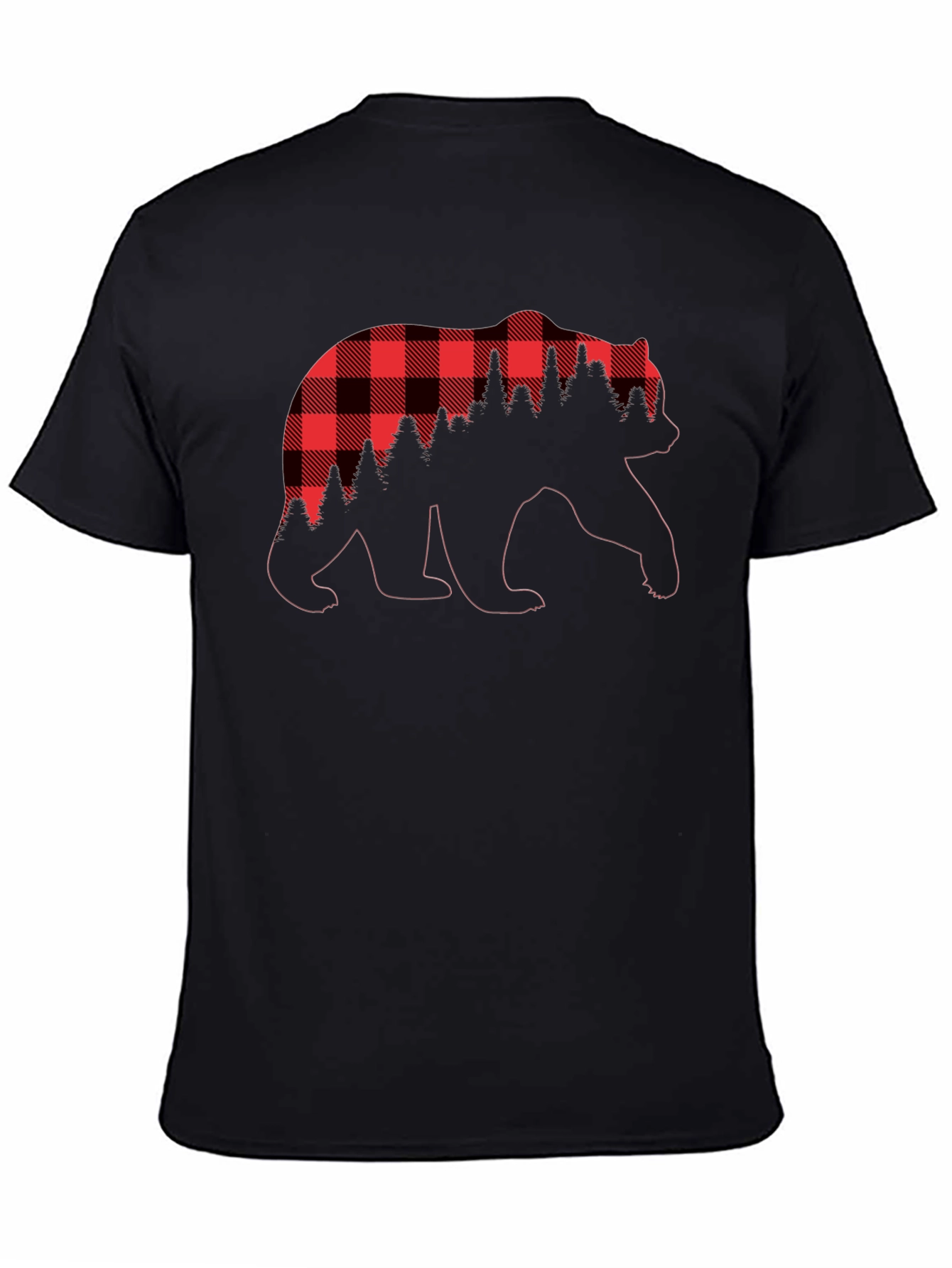 Black Buffalo Plaid Bear Graphic T-Shirt view 4