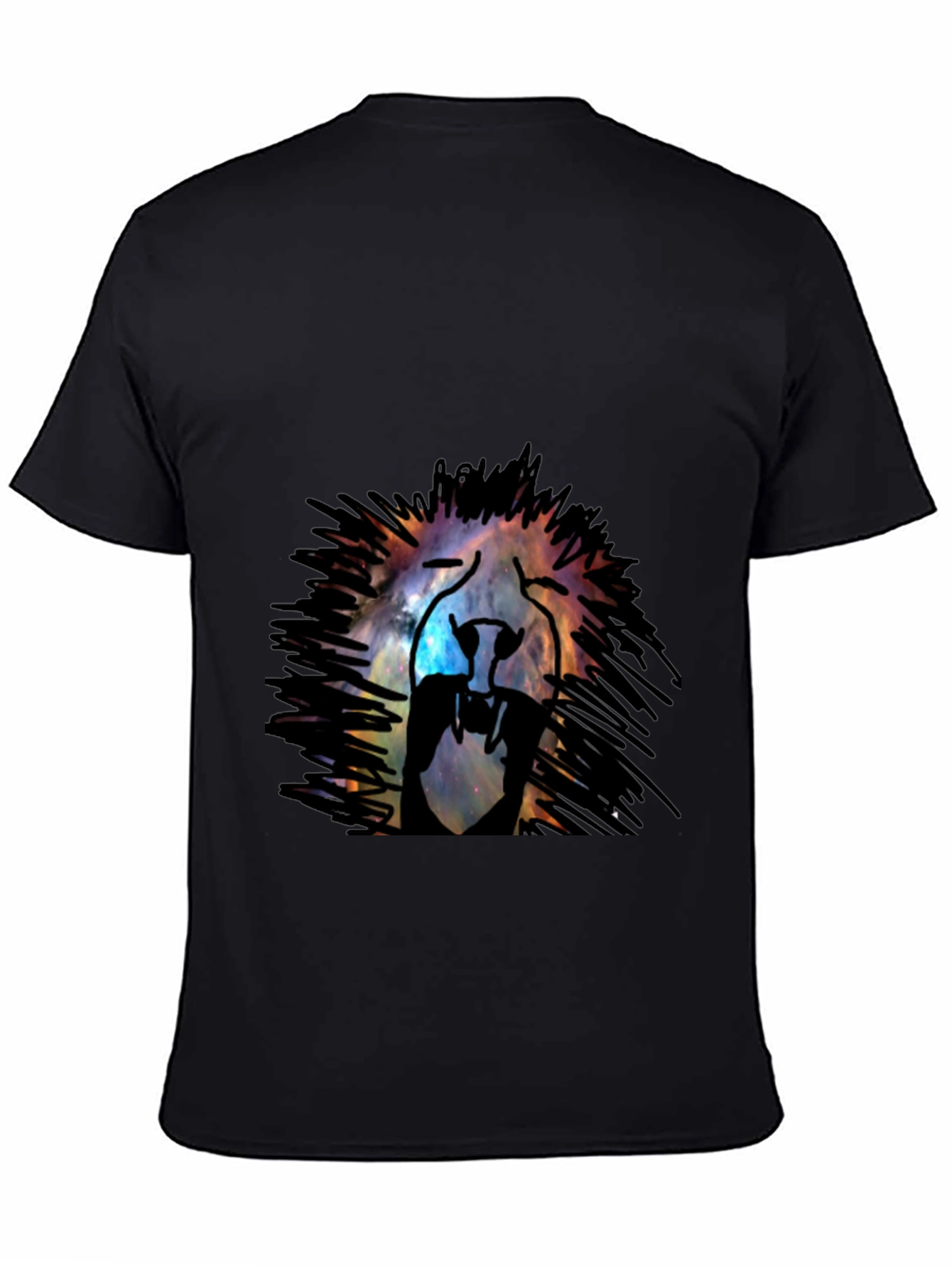 Black Galaxy Lion Graphic Tee - Black Cotton T-Shirt view 4