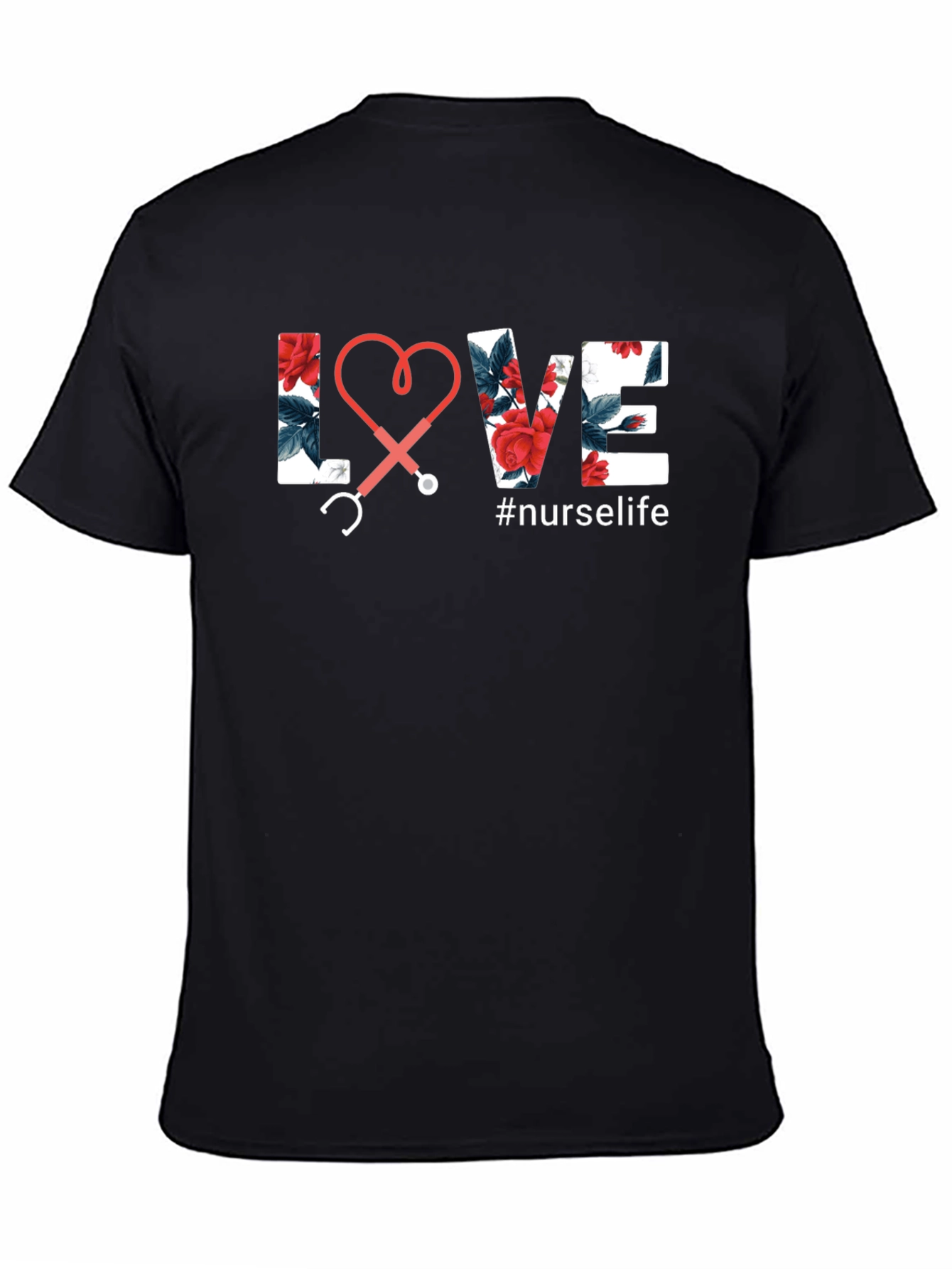 Black Nurse Life Floral Love Stethoscope Tee view 4