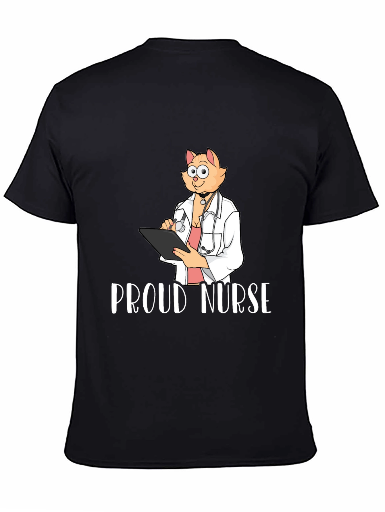 Black Proud Nurse Cat T-Shirt - Novelty Tee view 4