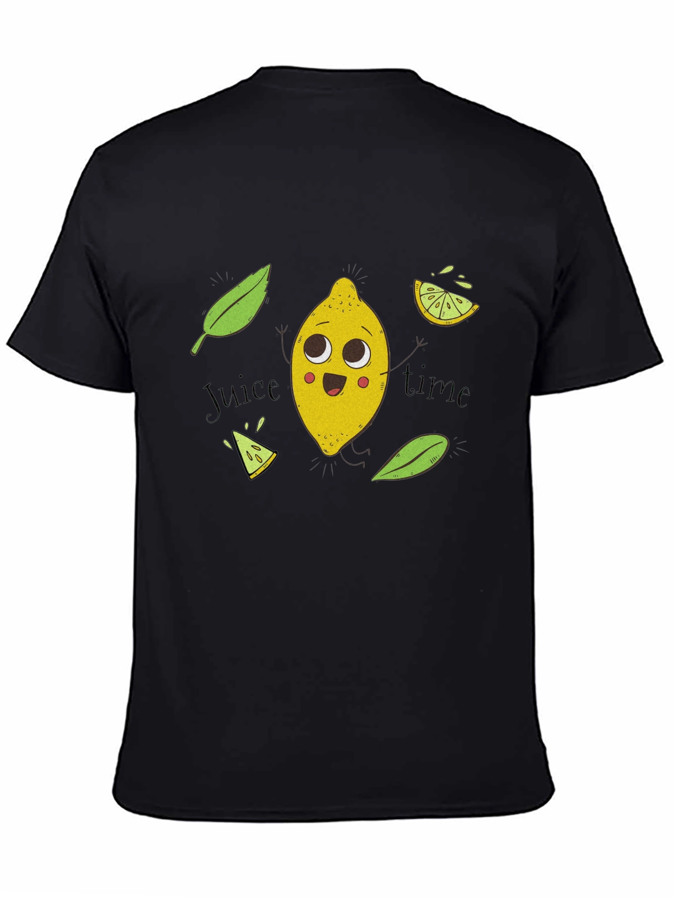 Black Cute Lemon Cartoon Black T-Shirt - Juice Time! view 4