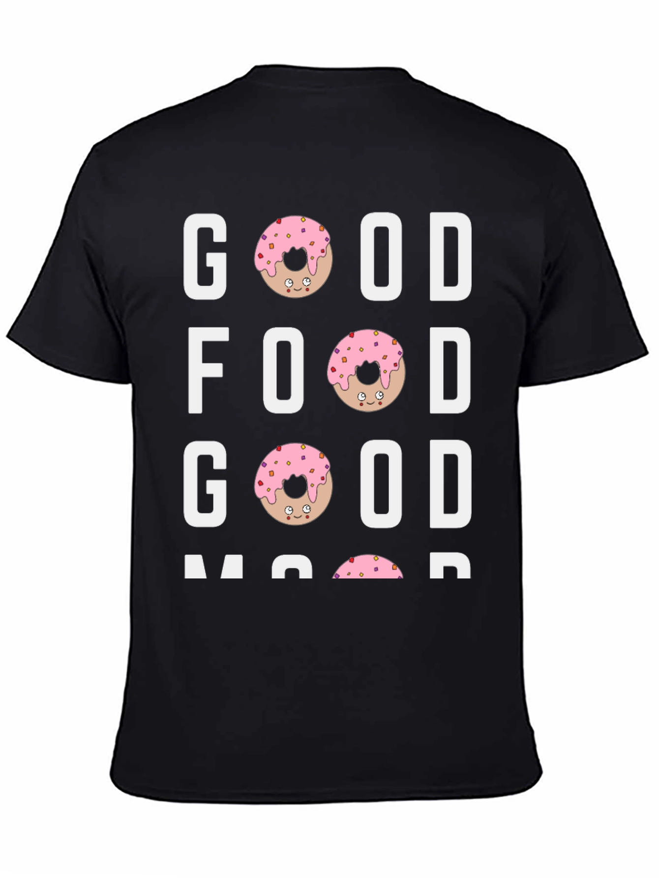 Black Good Food Good Mood T-Shirt - Donut Design view 4