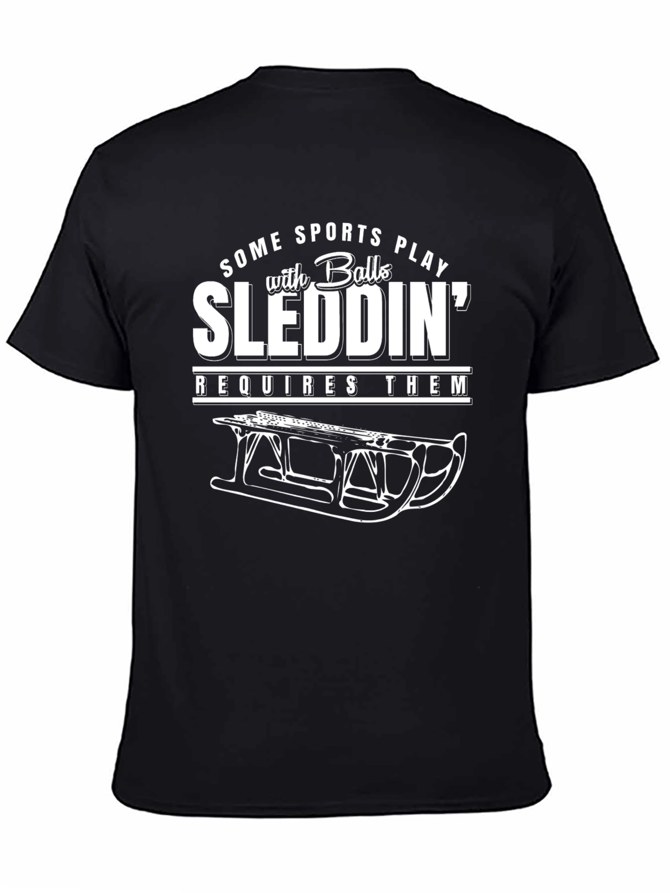 Black Funny Sledding T-Shirt view 4