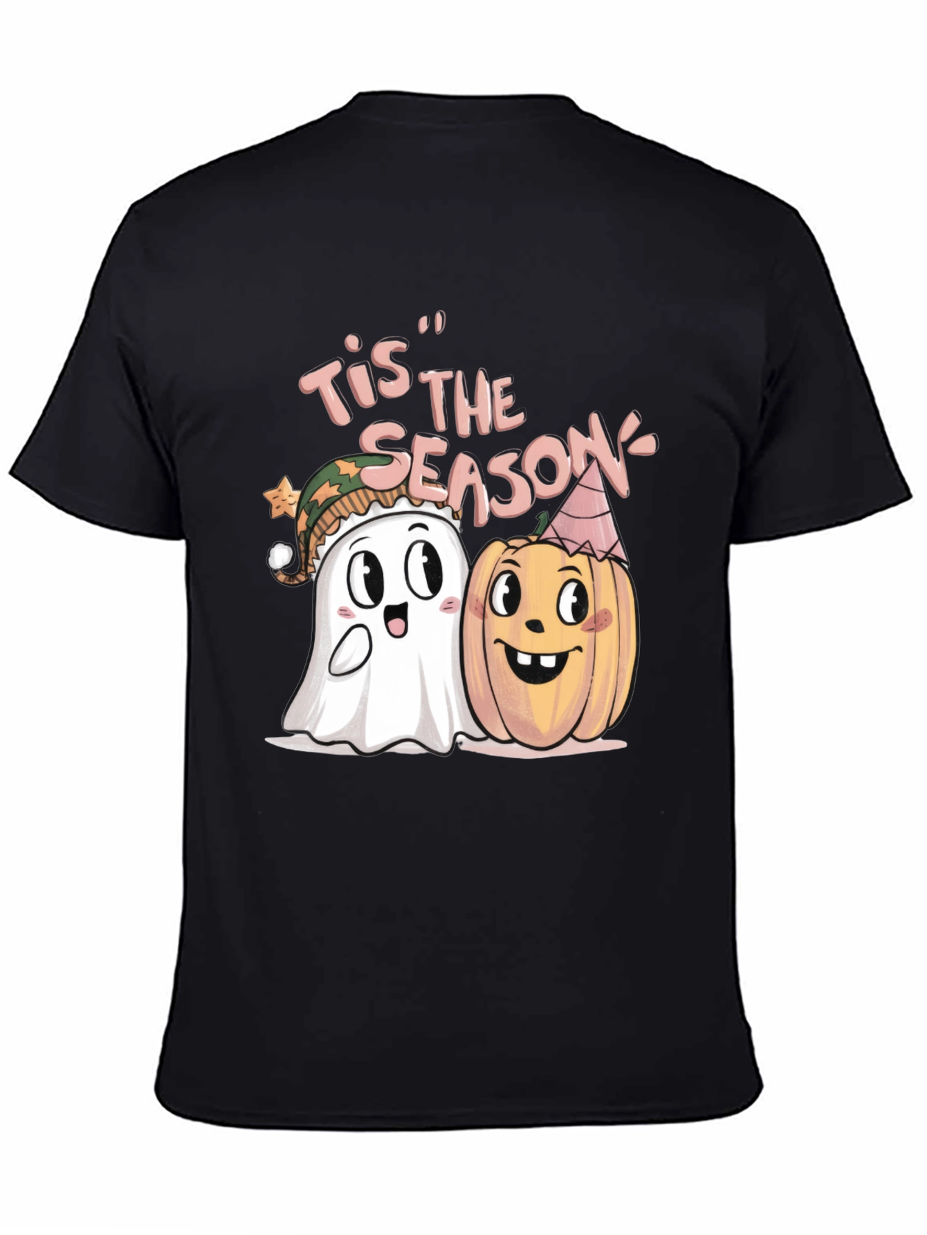 Black Tis' the Season Halloween Ghost & Pumpkin T-Shirt view 4
