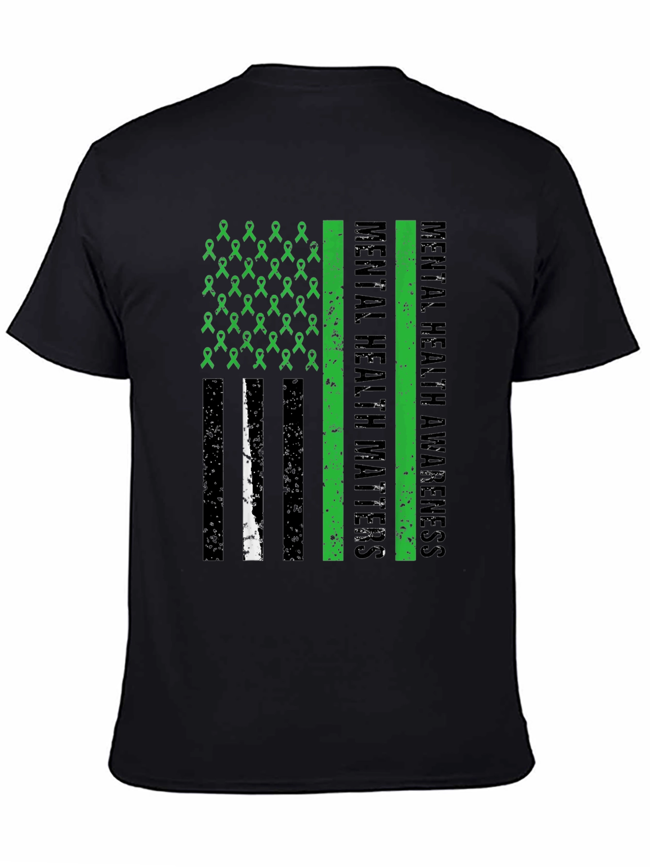 Black Mental Health Matters Awareness Ribbon American Flag Tee view 4
