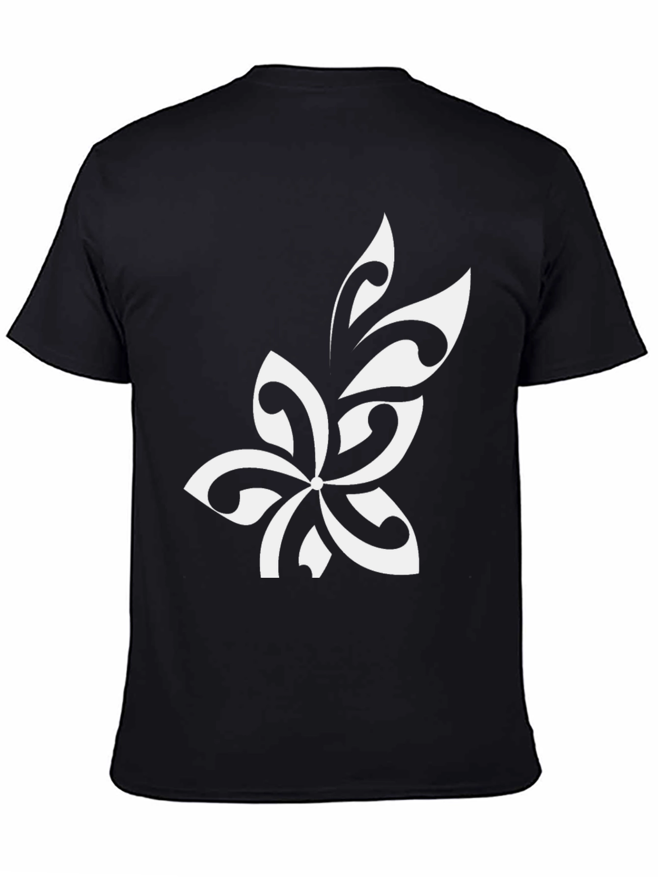 Black Black T-Shirt with White Floral Design view 4