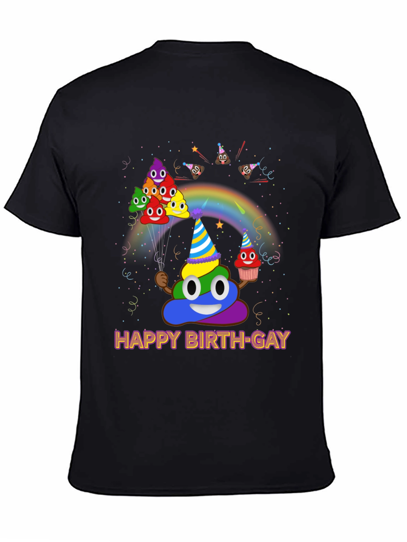 Black Happy Birth-gay T-Shirt Fun Colorful Graphic Tee view 4