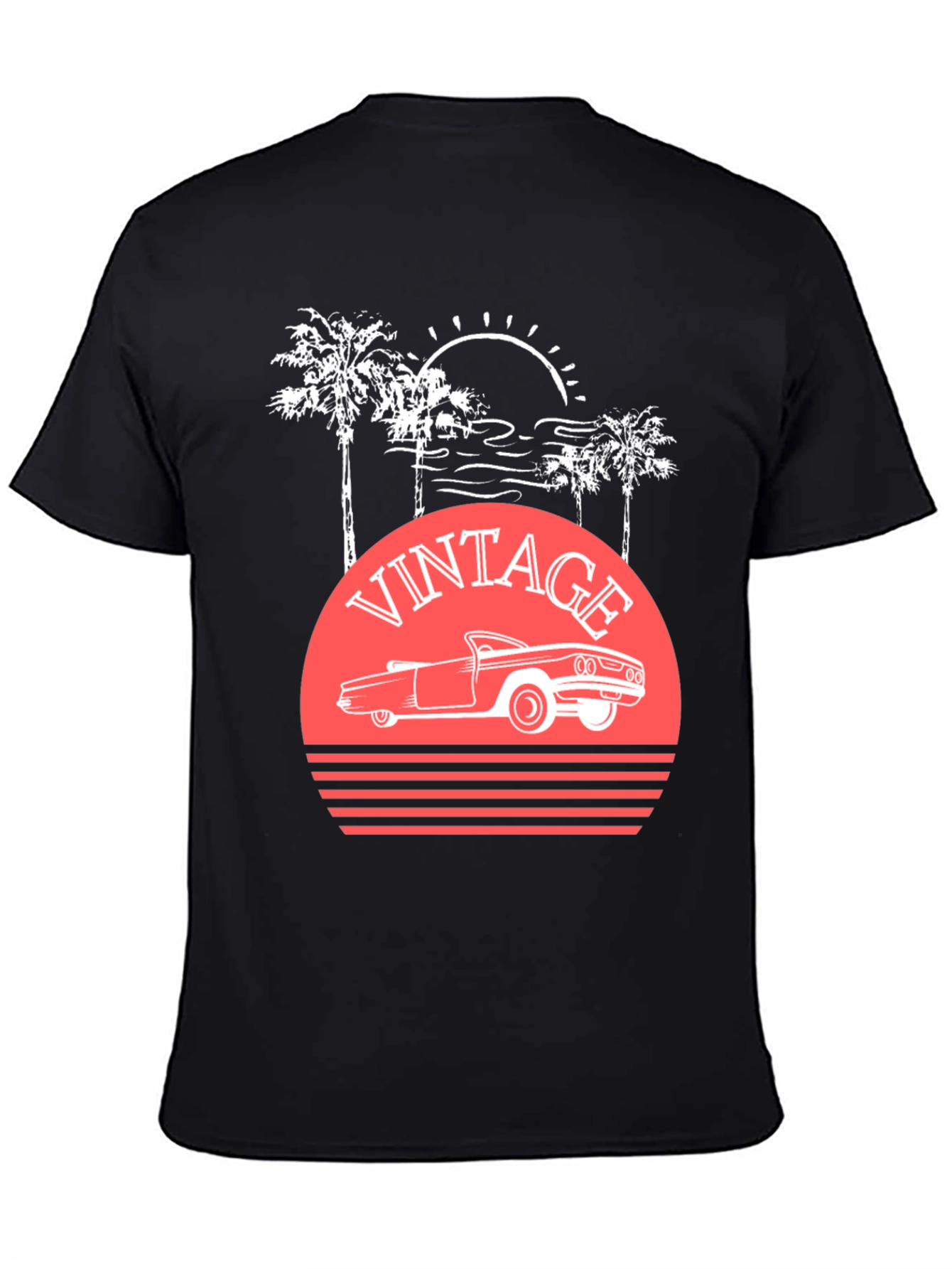 Black Vintage Car Sunset T-Shirt view 4