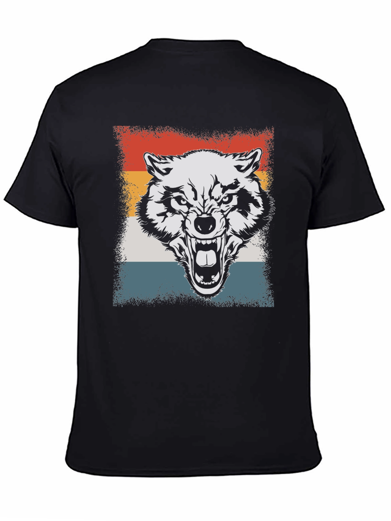 Black Retro Wolf Graphic Tee - Black T-Shirt view 4
