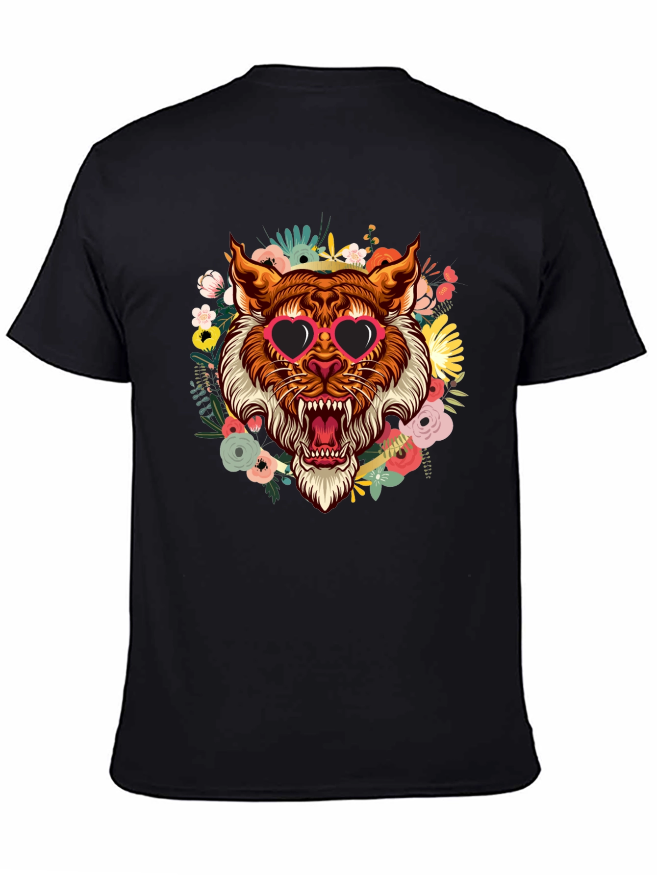 Black Floral Tiger Graphic Tee - Black T-Shirt view 4