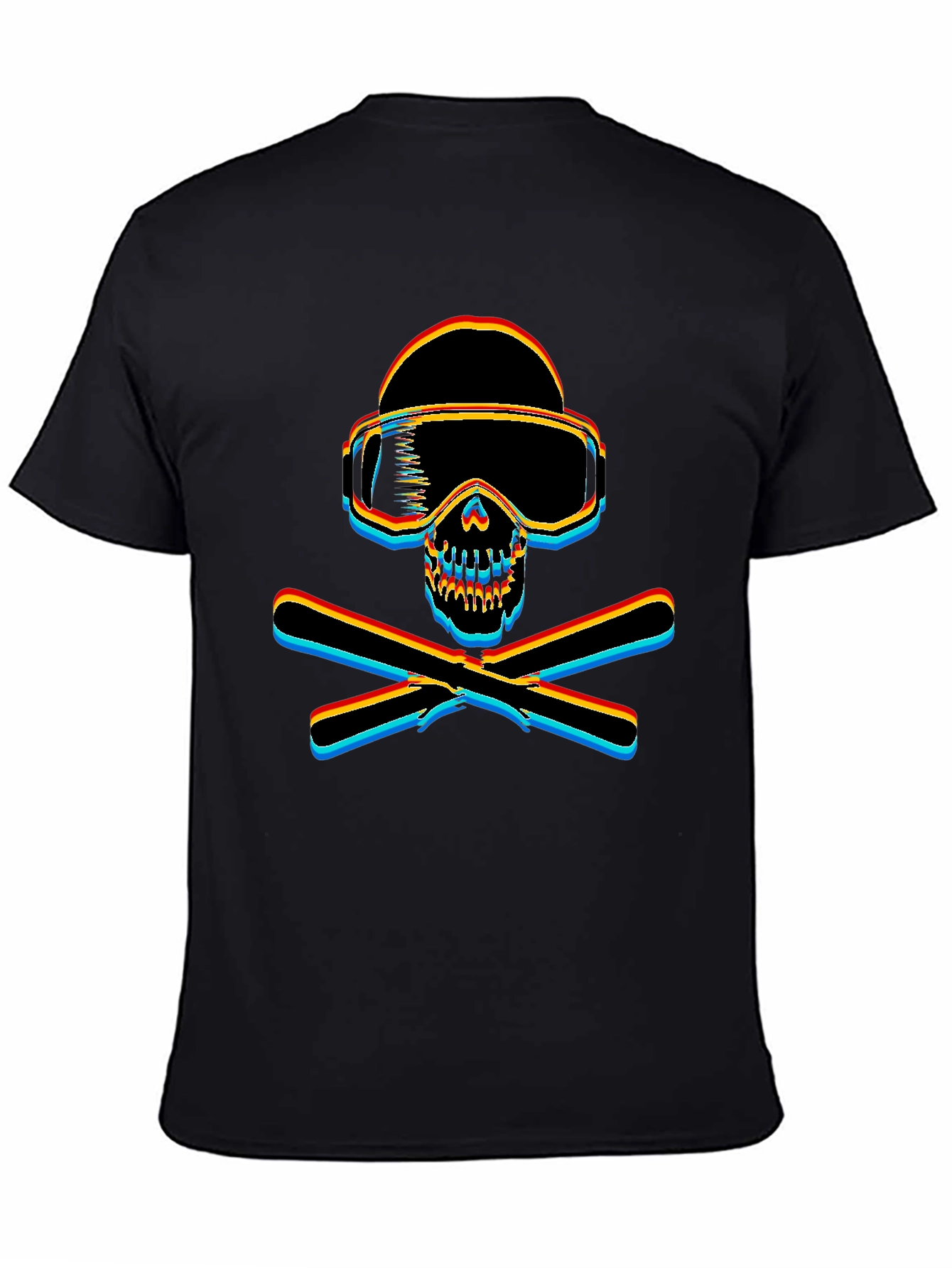 Black Ski Skull Graphic Tee - Black Cotton T-Shirt view 4