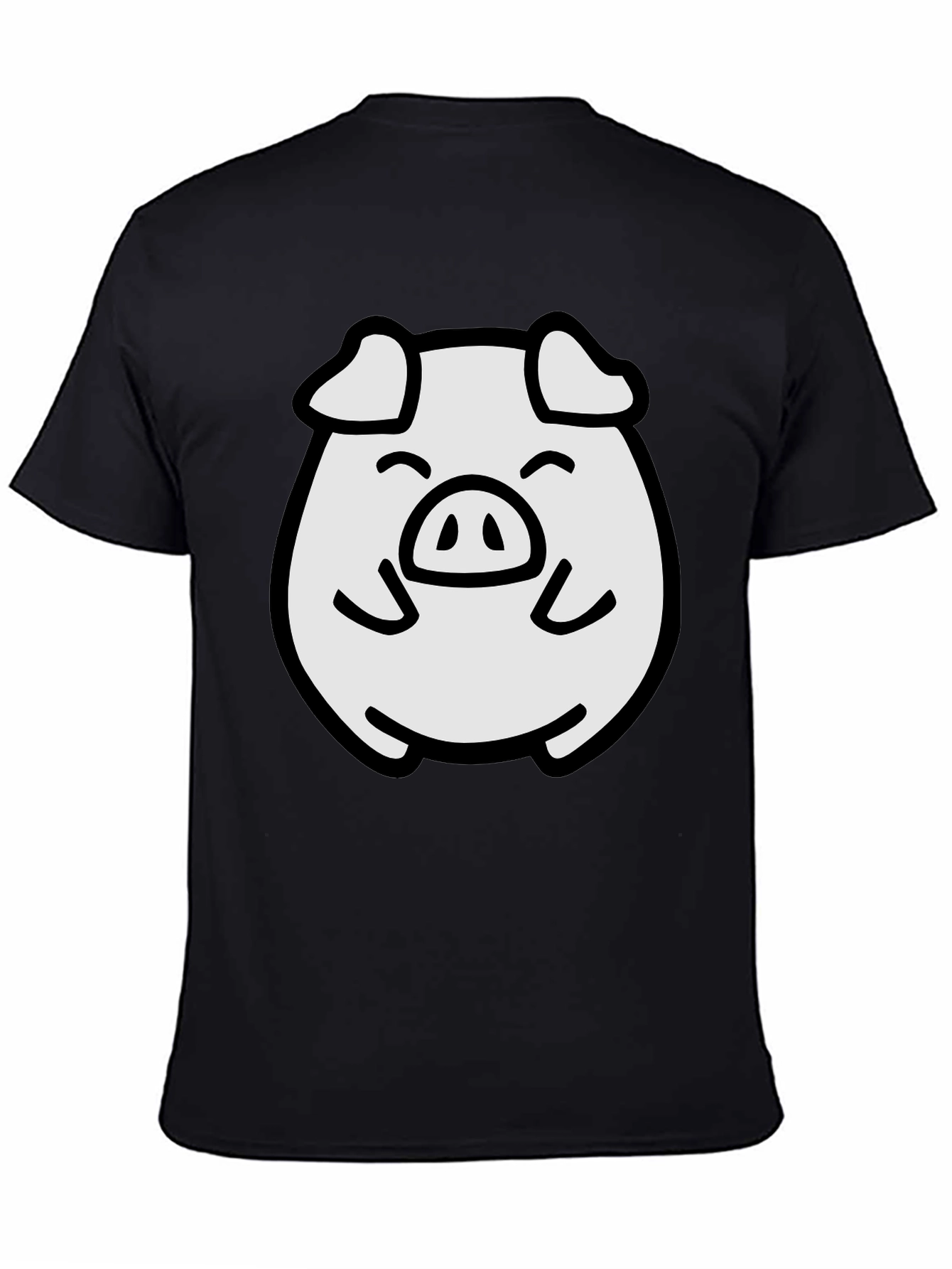 Black Cute Pig Graphic Tee - Black Cotton Blend Comfort view 4