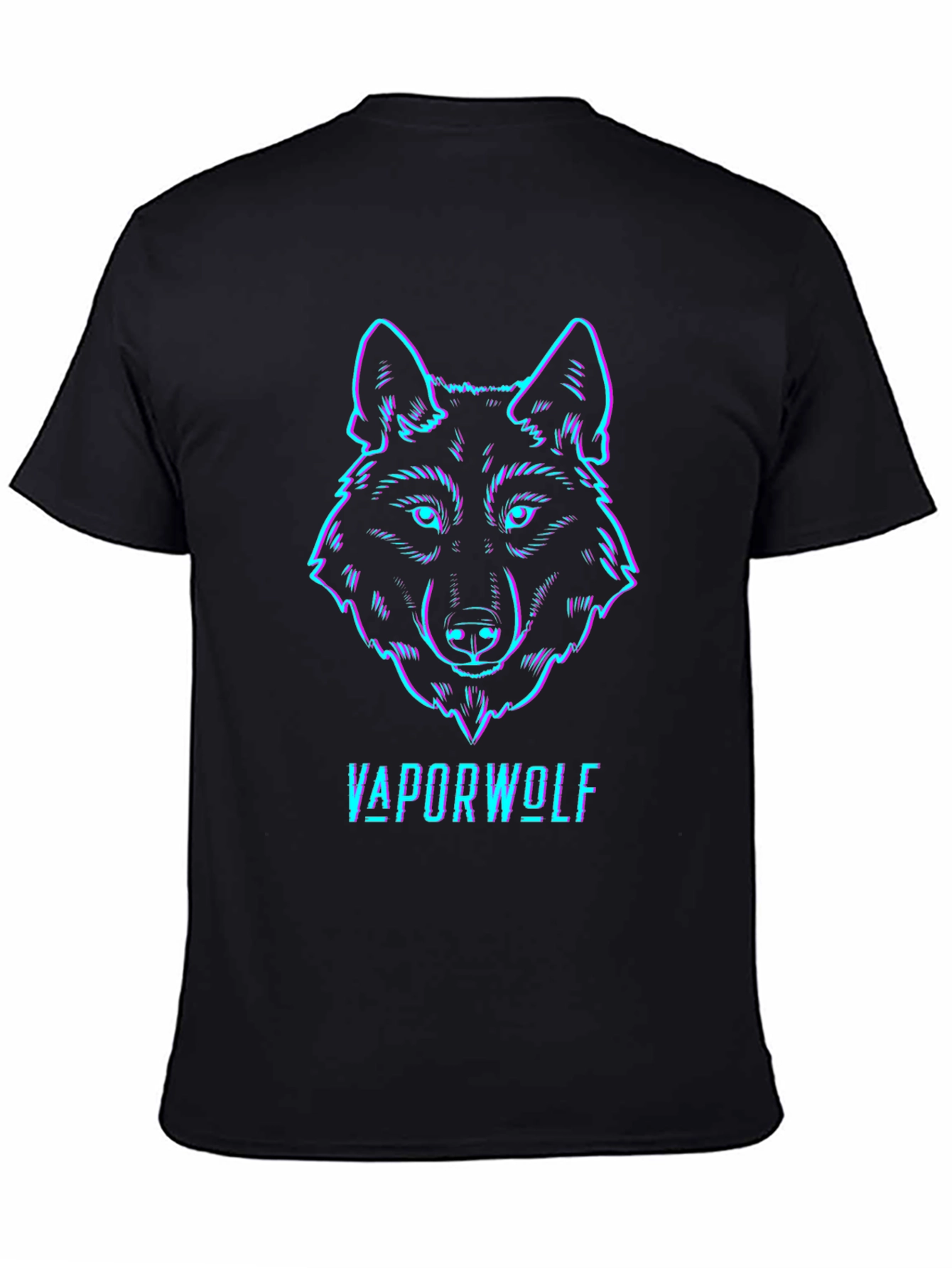 Black Vaporwave Wolf Graphic Tee - Black Cotton T-Shirt view 4