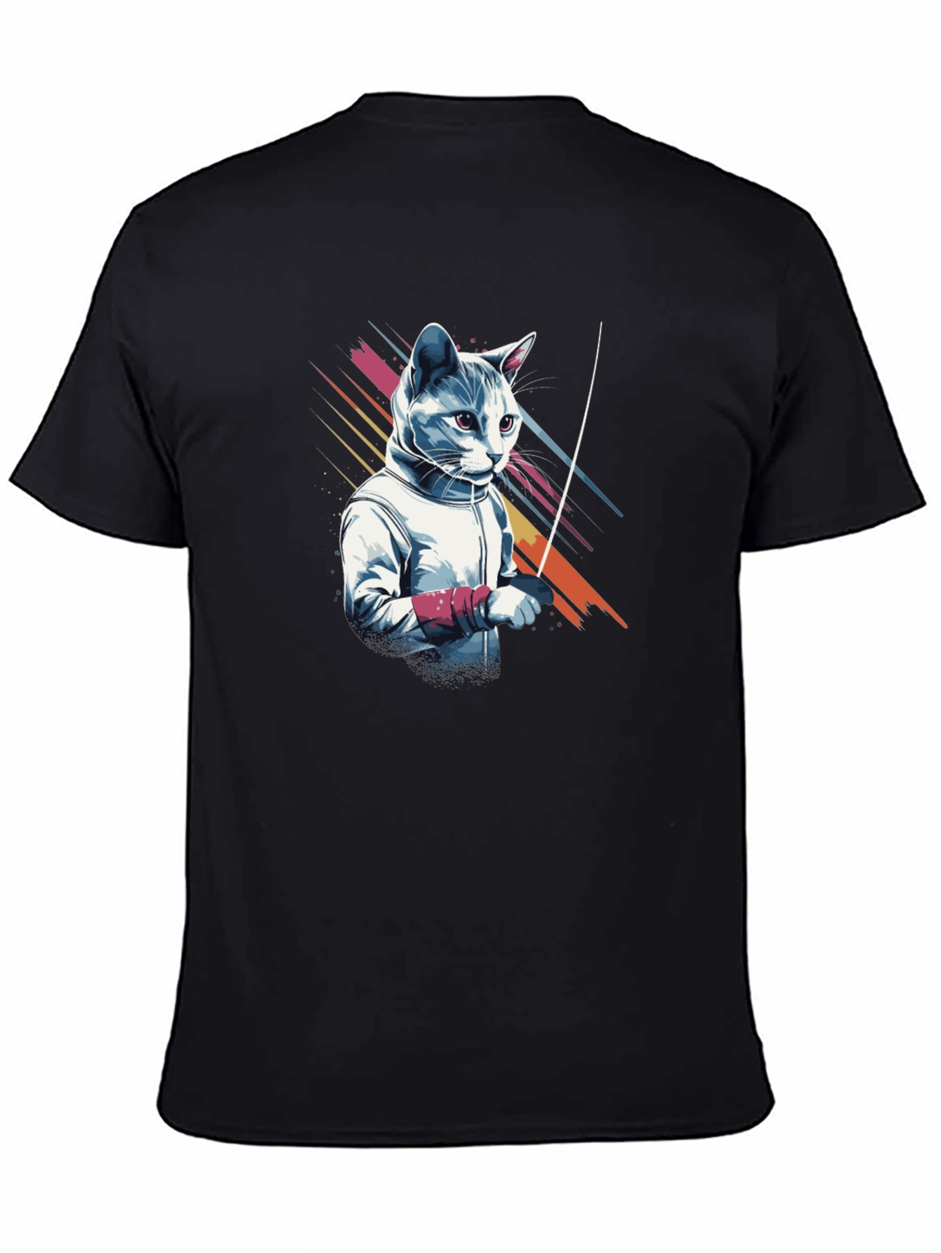 Black Fencing Cat Graphic T-Shirt view 4
