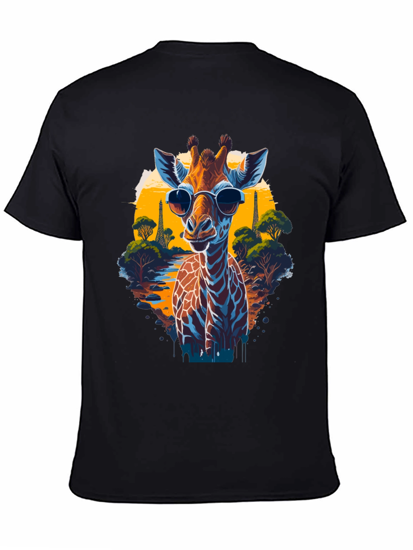 Black Cool Giraffe in Shades Graphic T-Shirt view 4
