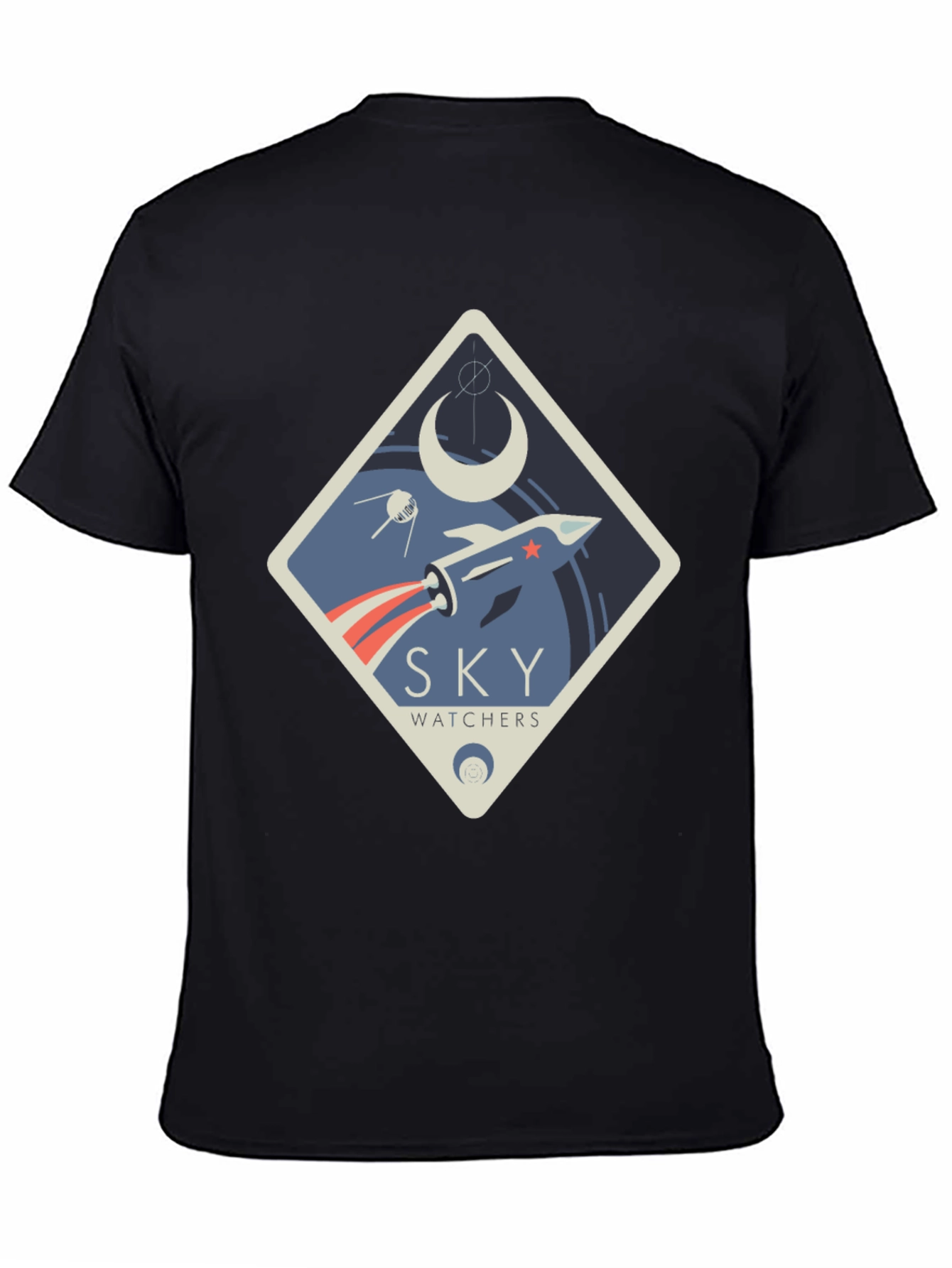 Black Sky Watchers Graphic Tee - Space Rocket Design view 4