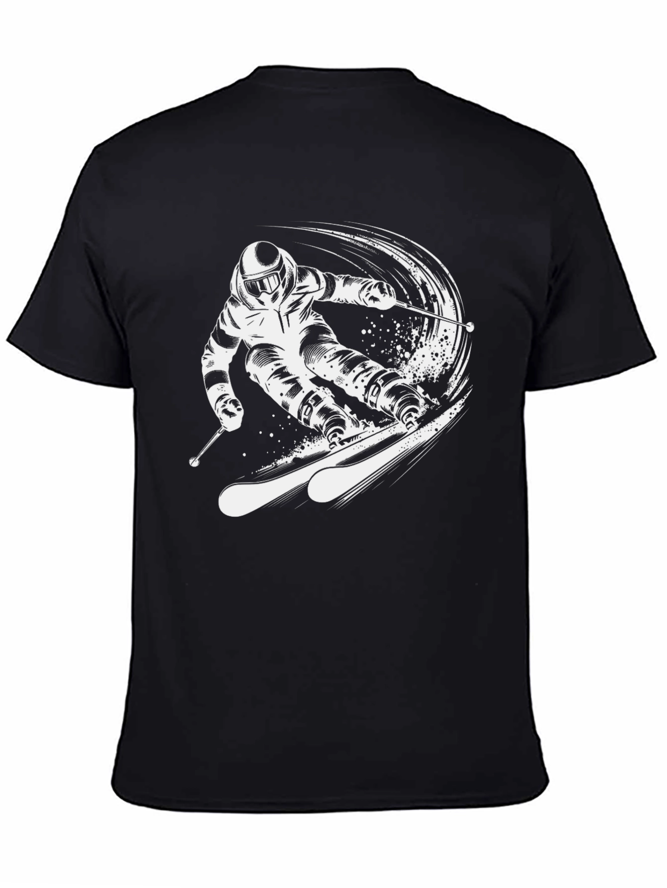 Black Skiing Graphic Tee - Black Cotton T-Shirt view 4