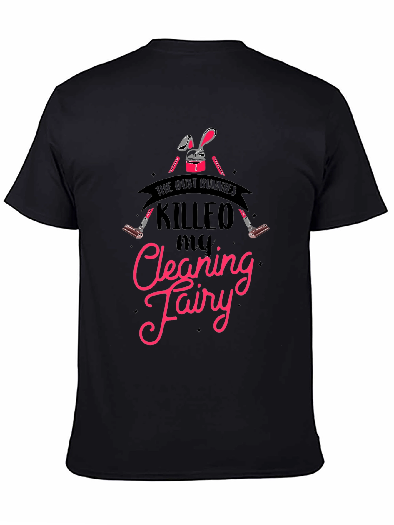 Black Dust Bunnies Cleaning Fairy T-Shirt view 4