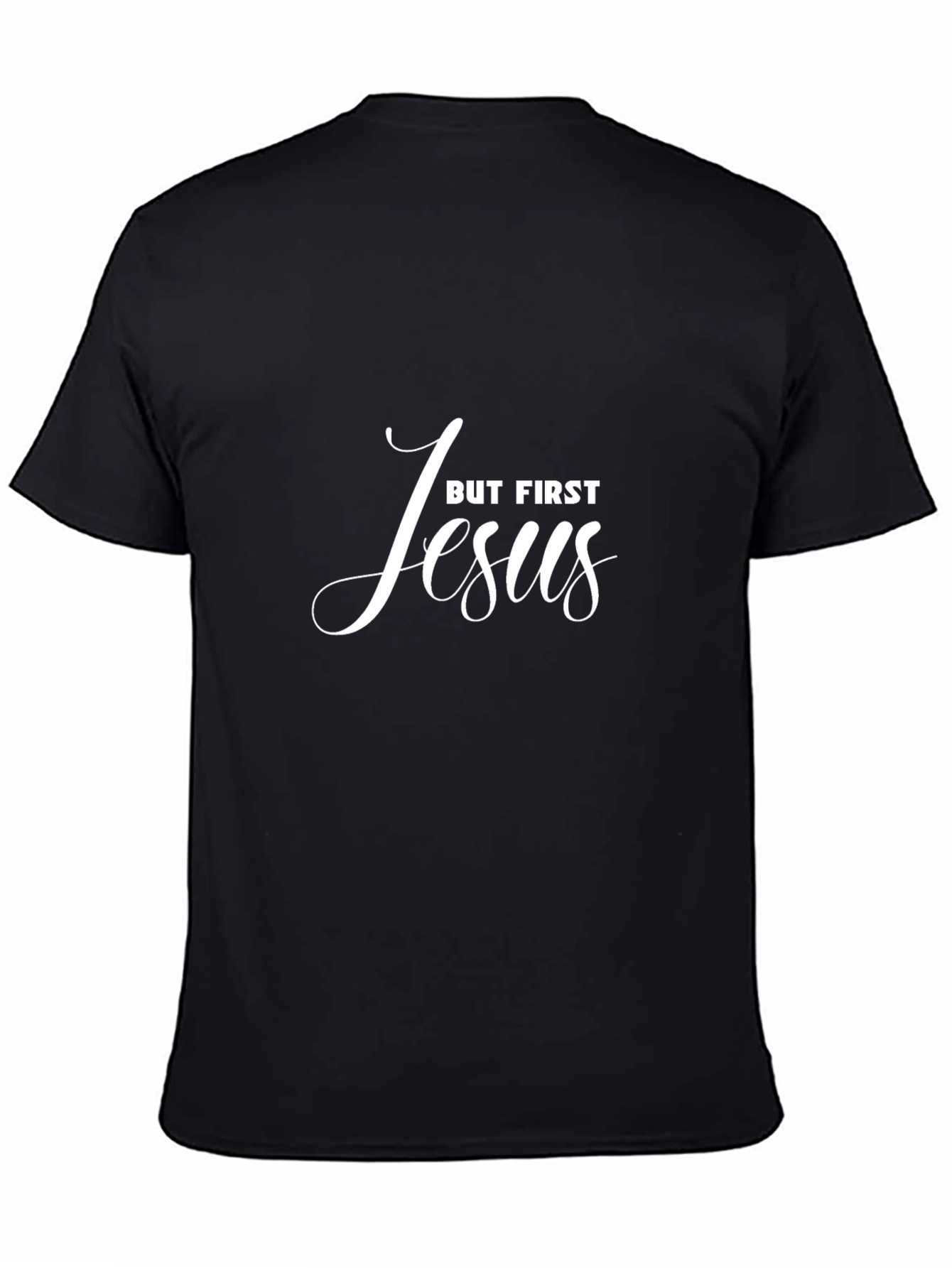 Black But First Jesus Black Graphic T-Shirt view 4